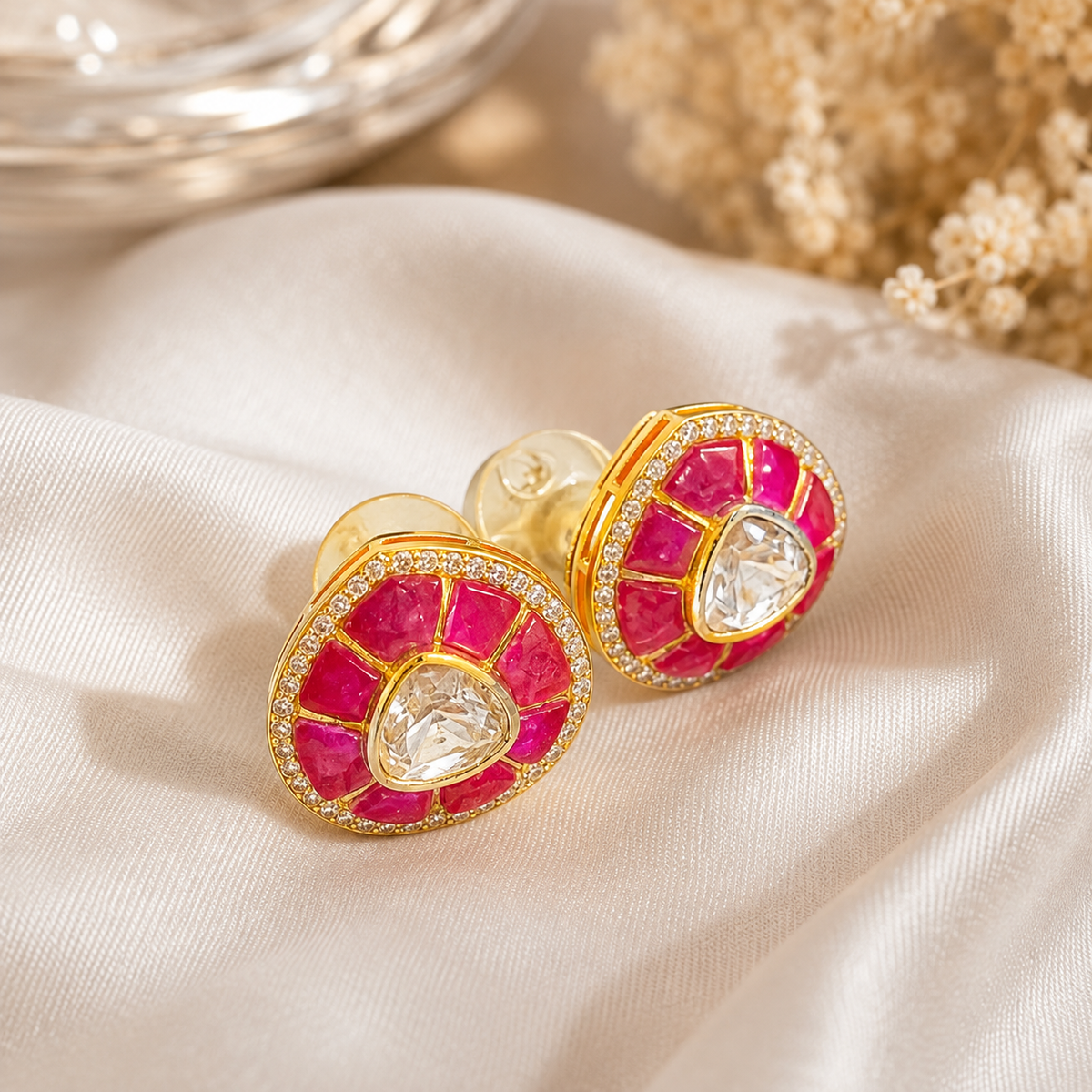 Ruby Teardrop Aura Studs