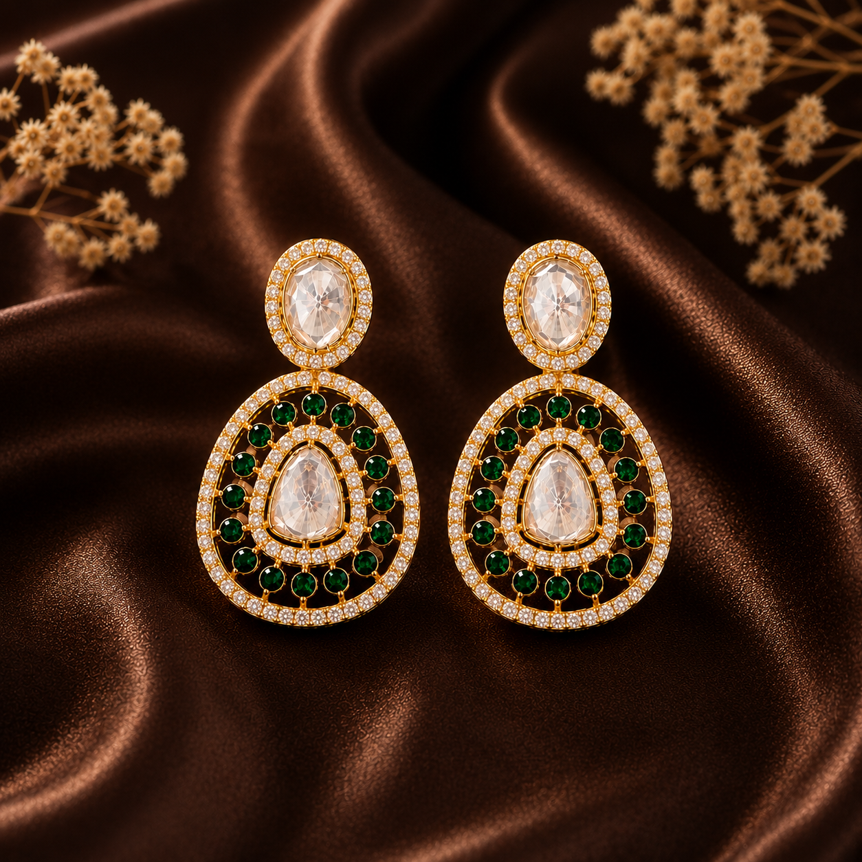 Zaria Emerald Halo Earrings