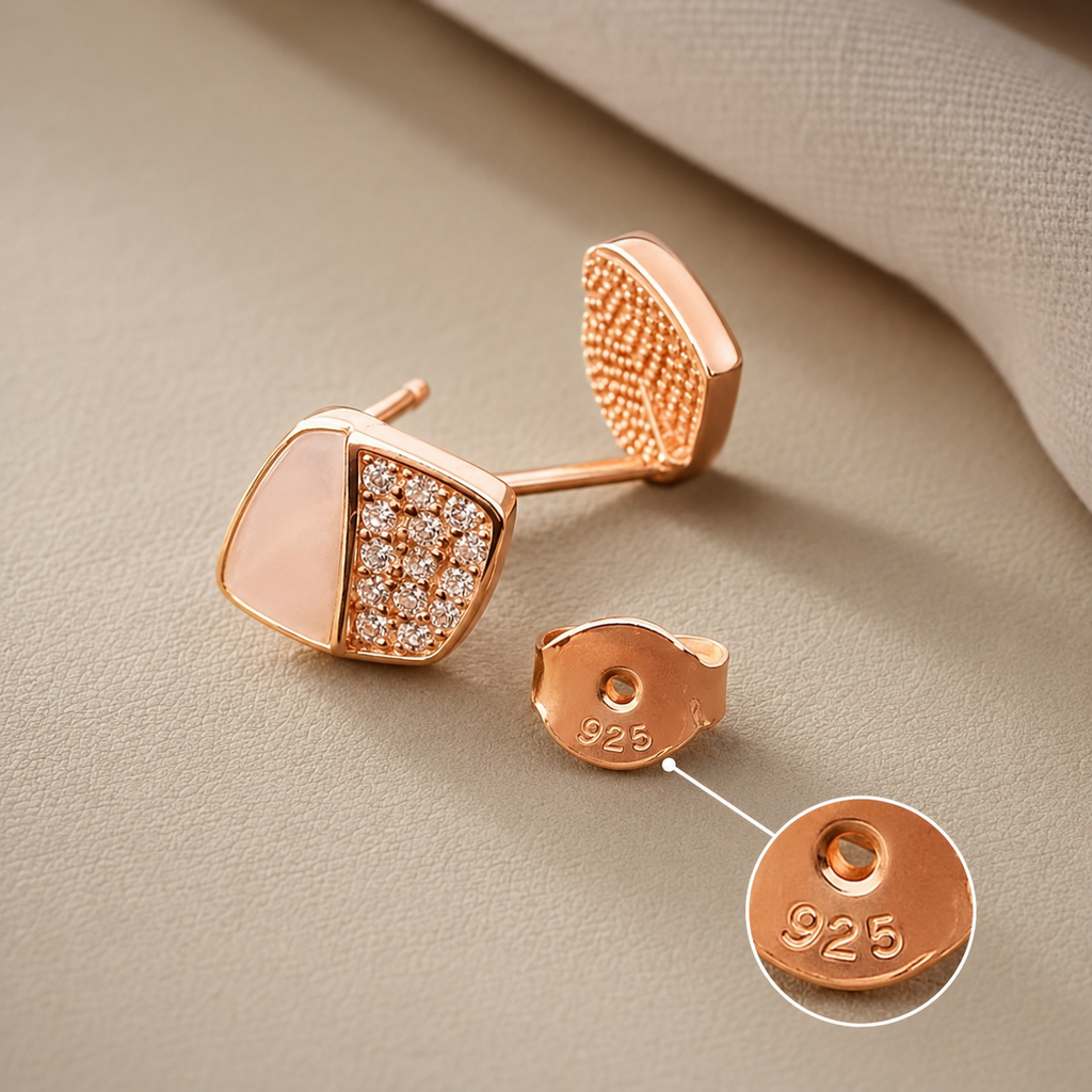Celeste Trio Stud Set – 935 Silver Rose Gold Earrings (Pack of 3)
