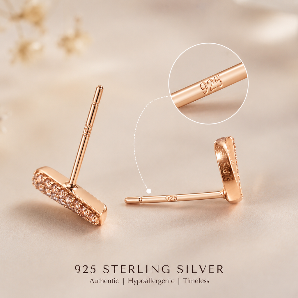 Celeste Trio Stud Set – 935 Silver Rose Gold Earrings (Pack of 3)