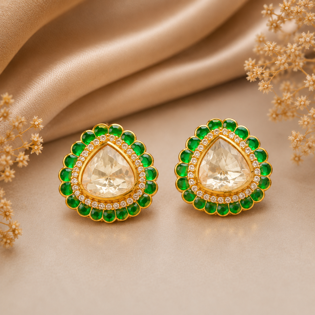 Mehr Emerald Polki Studs