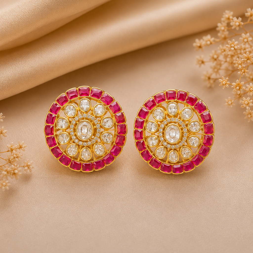 Ruby Royale Polki Studs