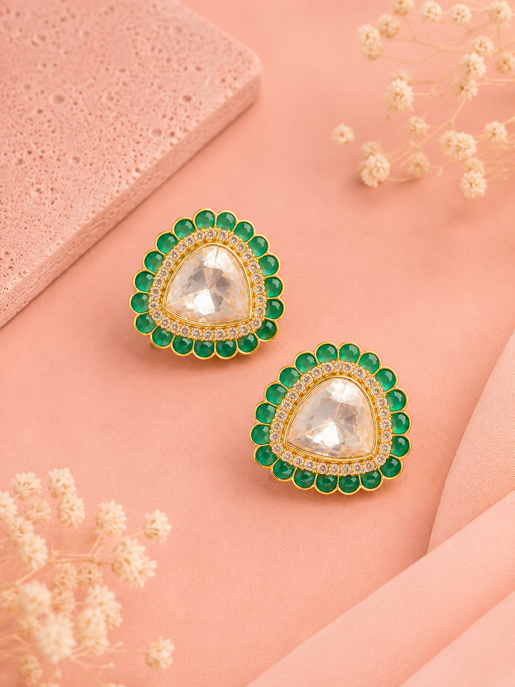 Mehr Emerald Polki Studs