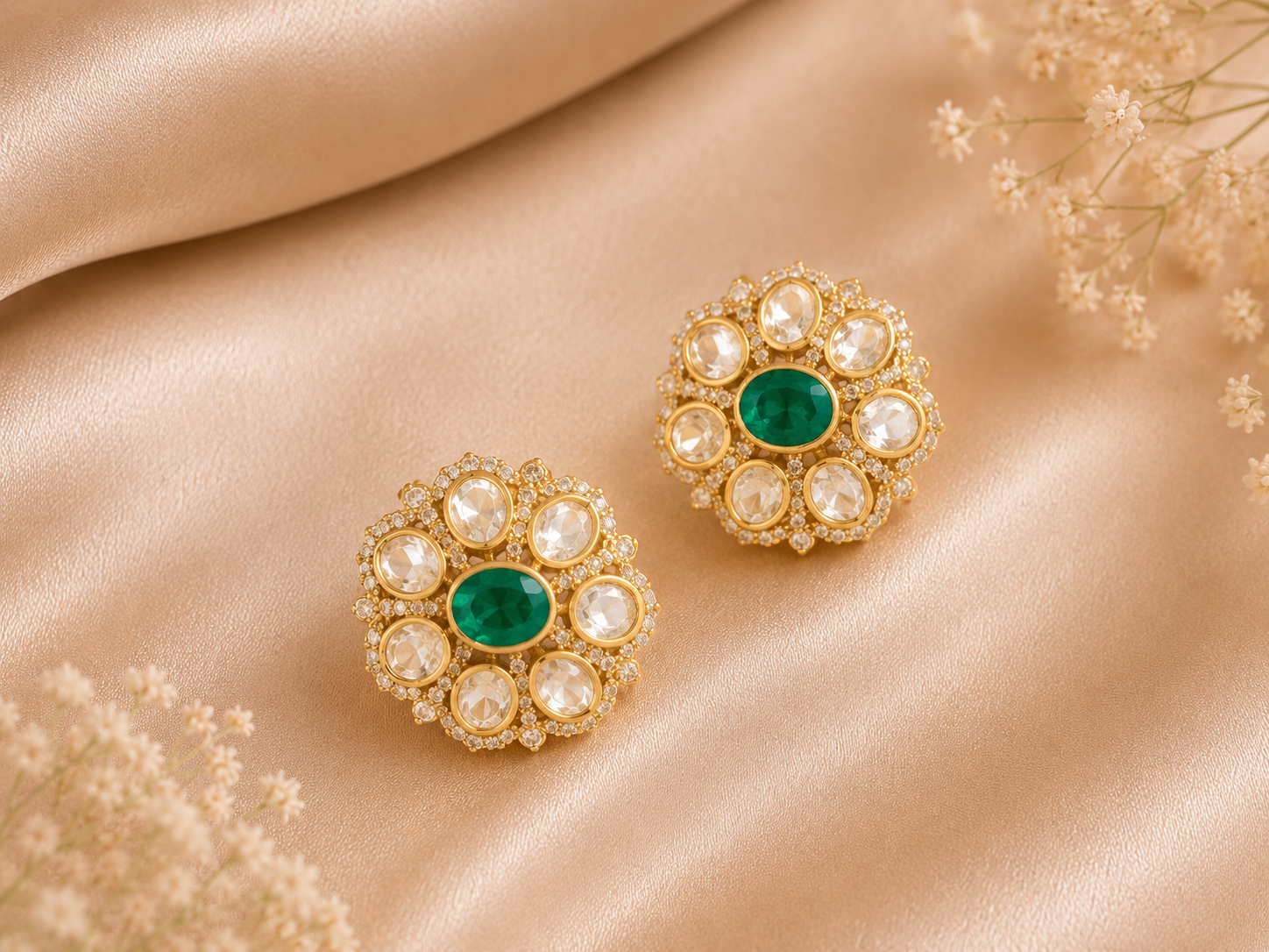 Emerald Royale Polki Studs