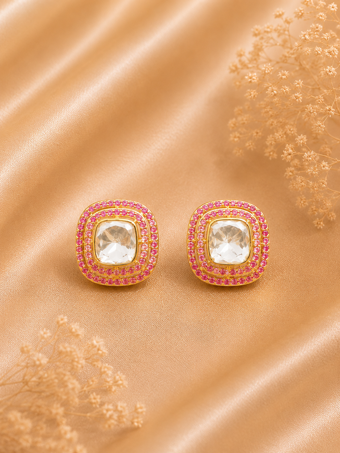 Blush Ruby Halo Studs