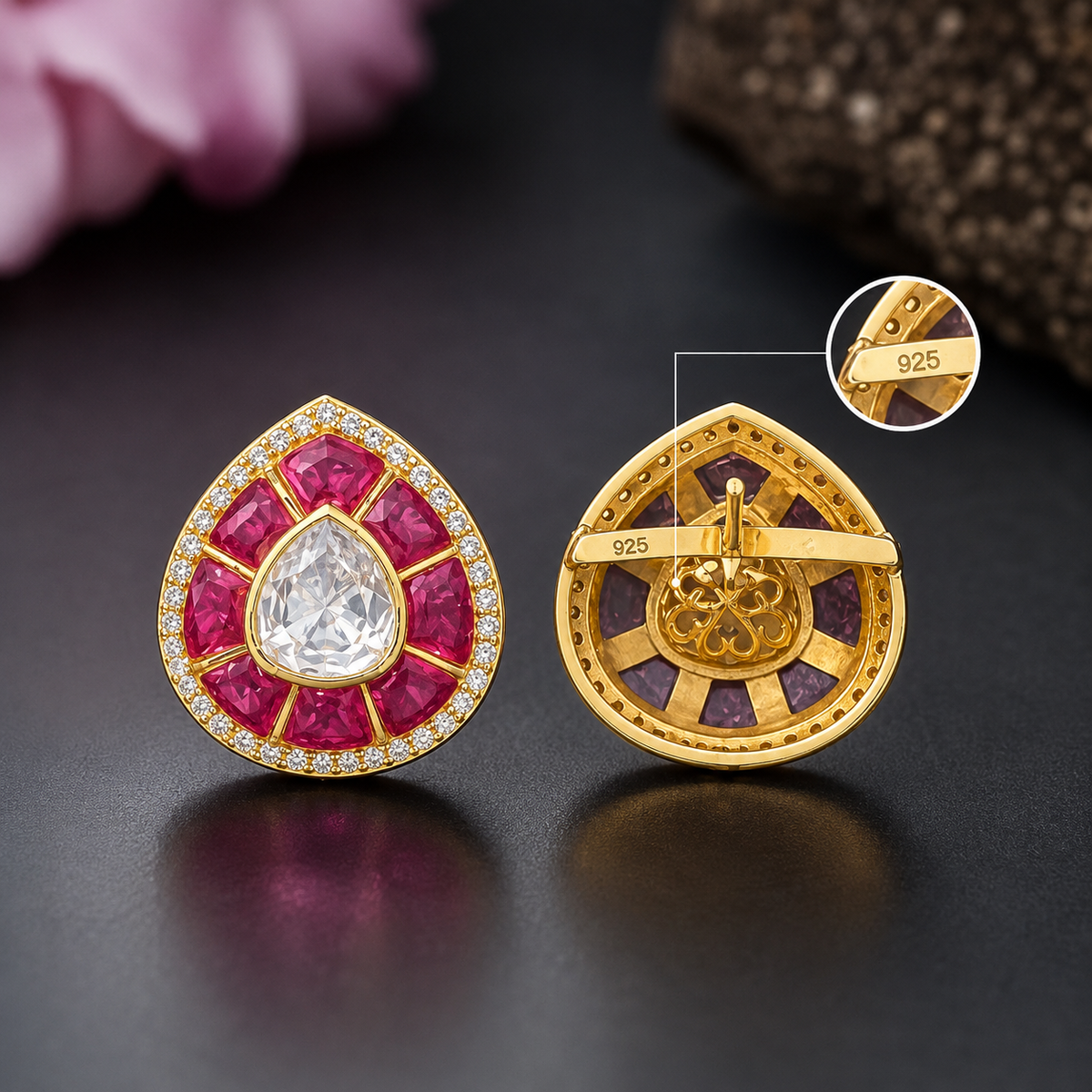 Ruby Teardrop Aura Studs