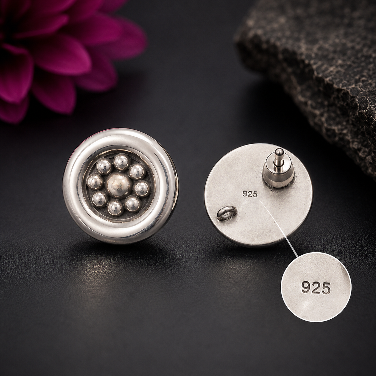 Antique Bloom Oxidised Studs