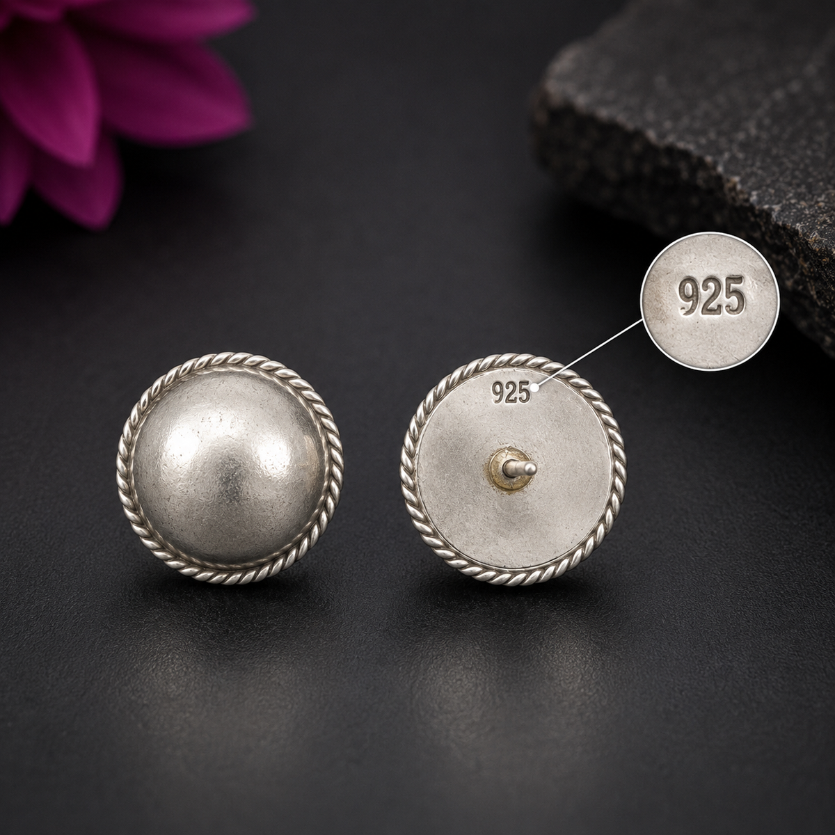 Heritage Rope-Edge Oxidised Silver Studs