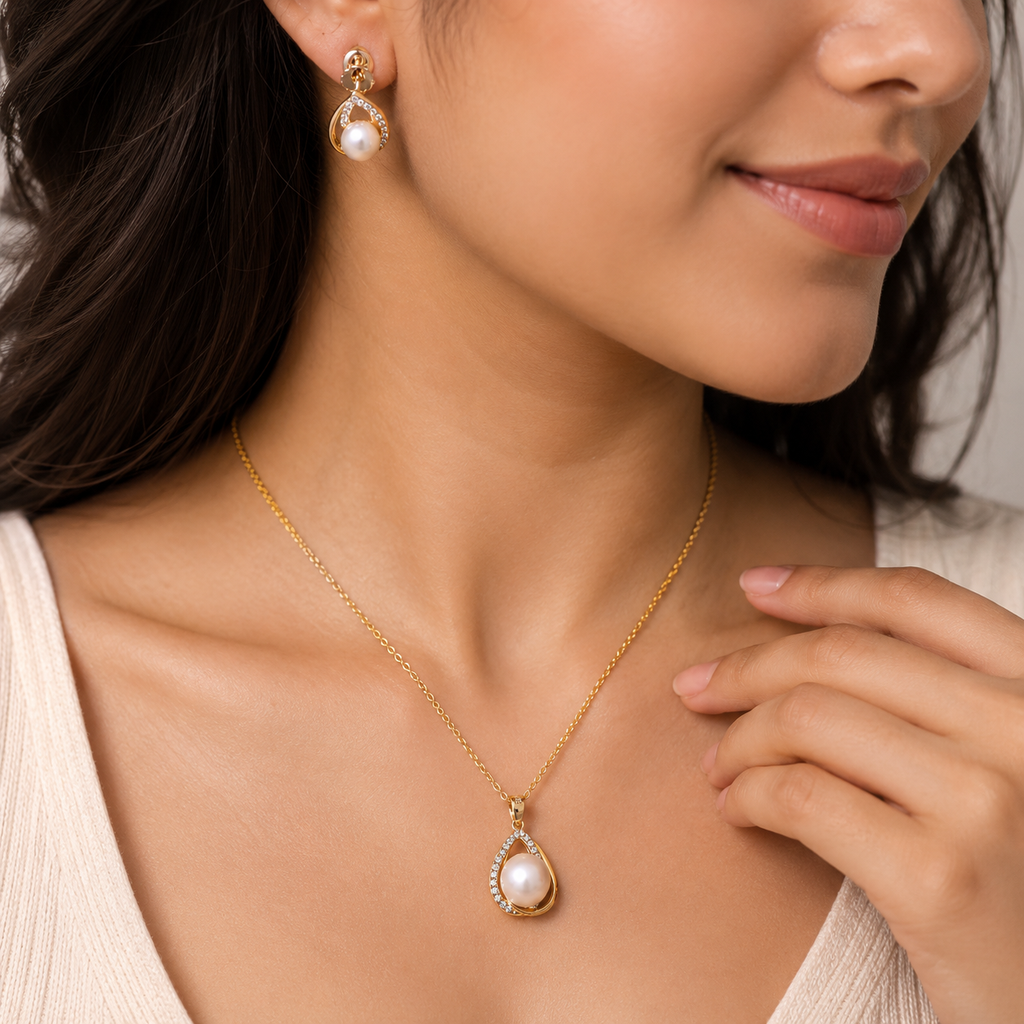 Pearl Grace Teardrop Pendant Set