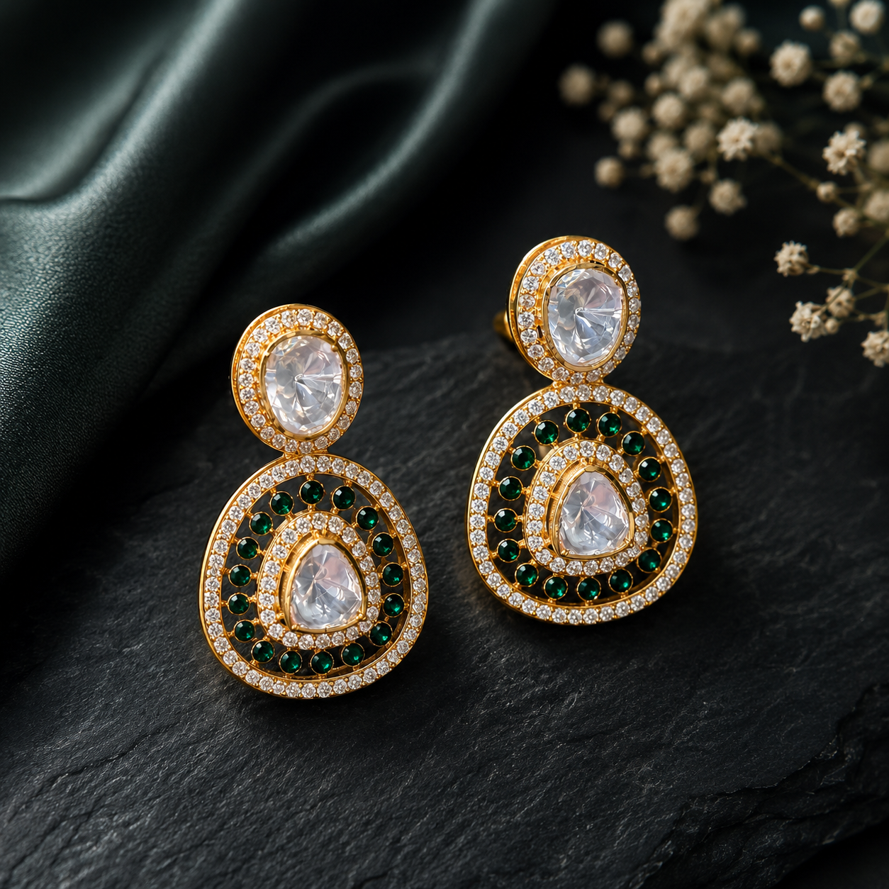 Zaria Emerald Halo Earrings