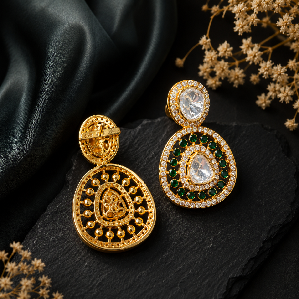 Zaria Emerald Halo Earrings