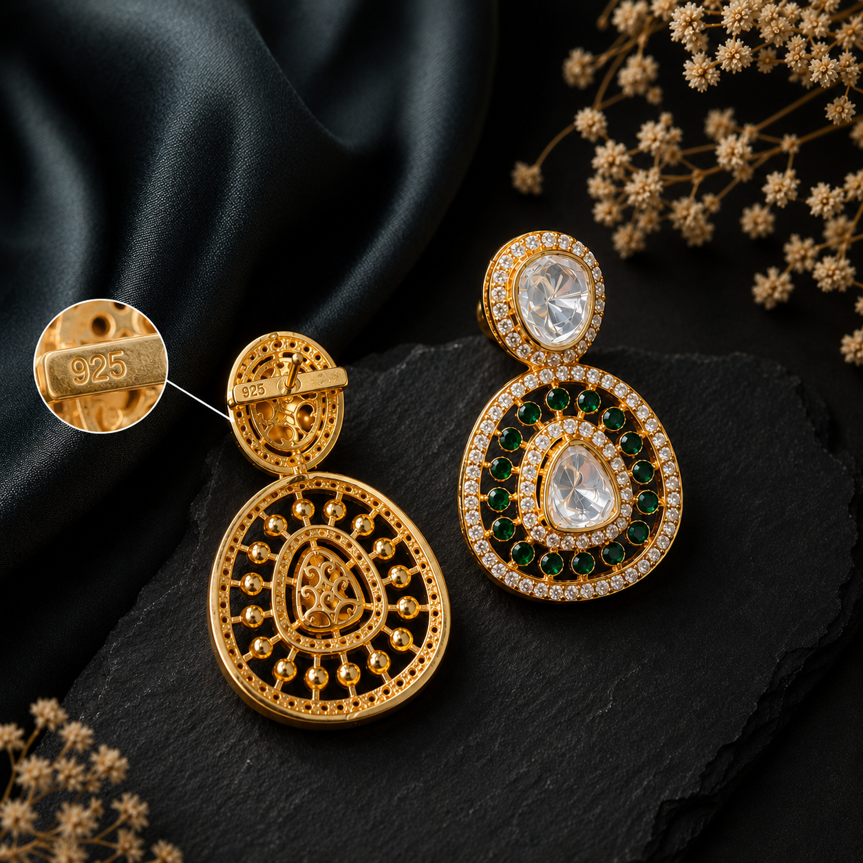 Zaria Emerald Halo Earrings
