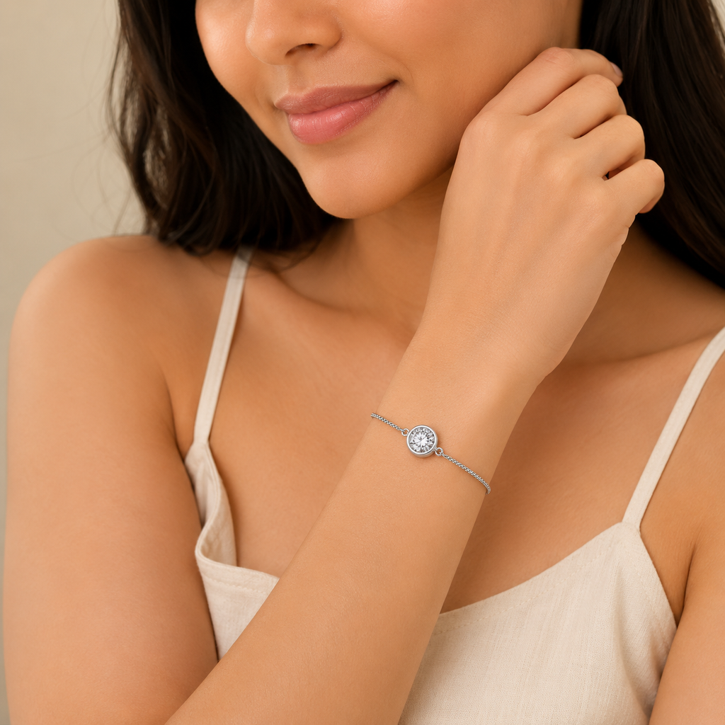 Luna Solitaire Moissanite Slider Bracelet