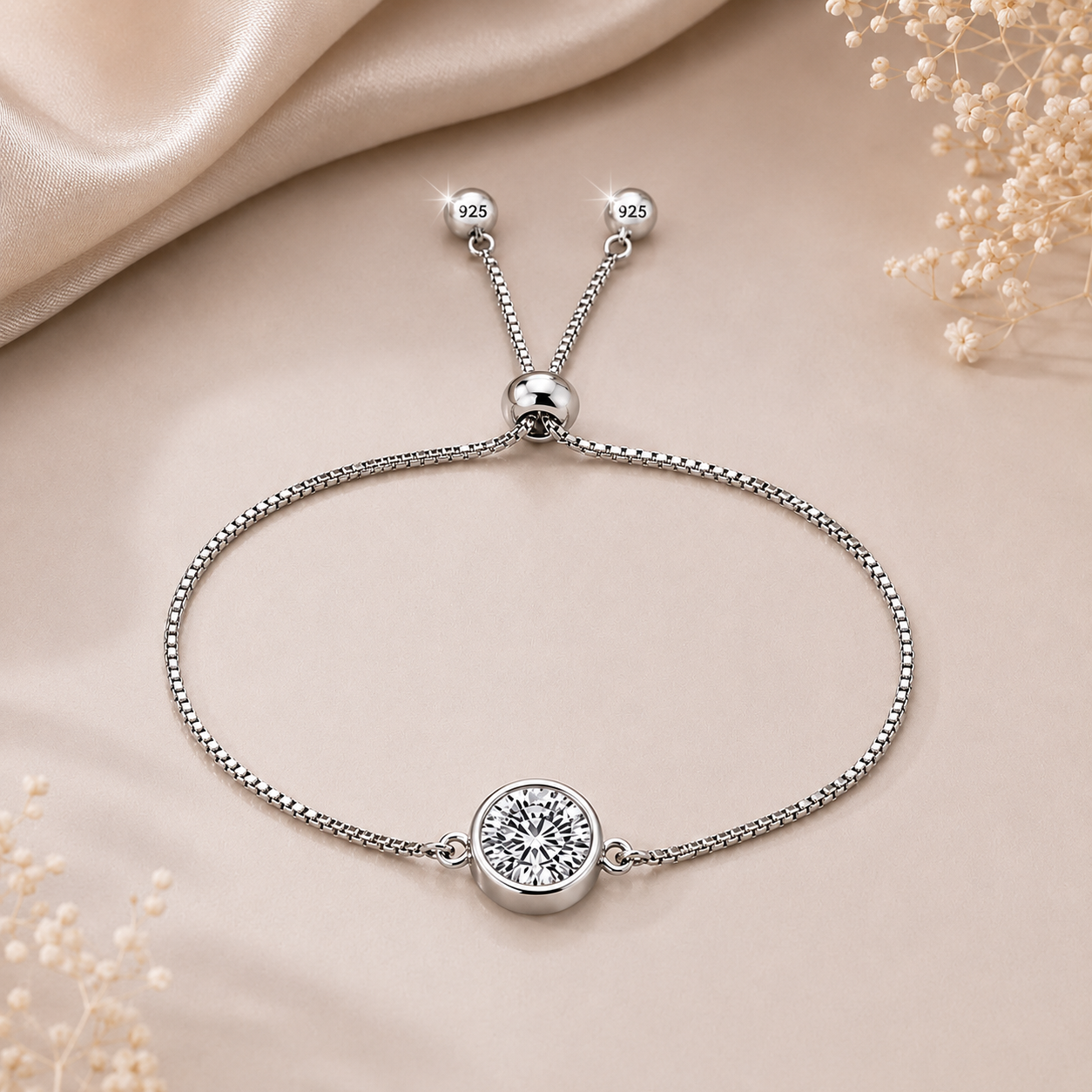 Luna Solitaire Moissanite Slider Bracelet