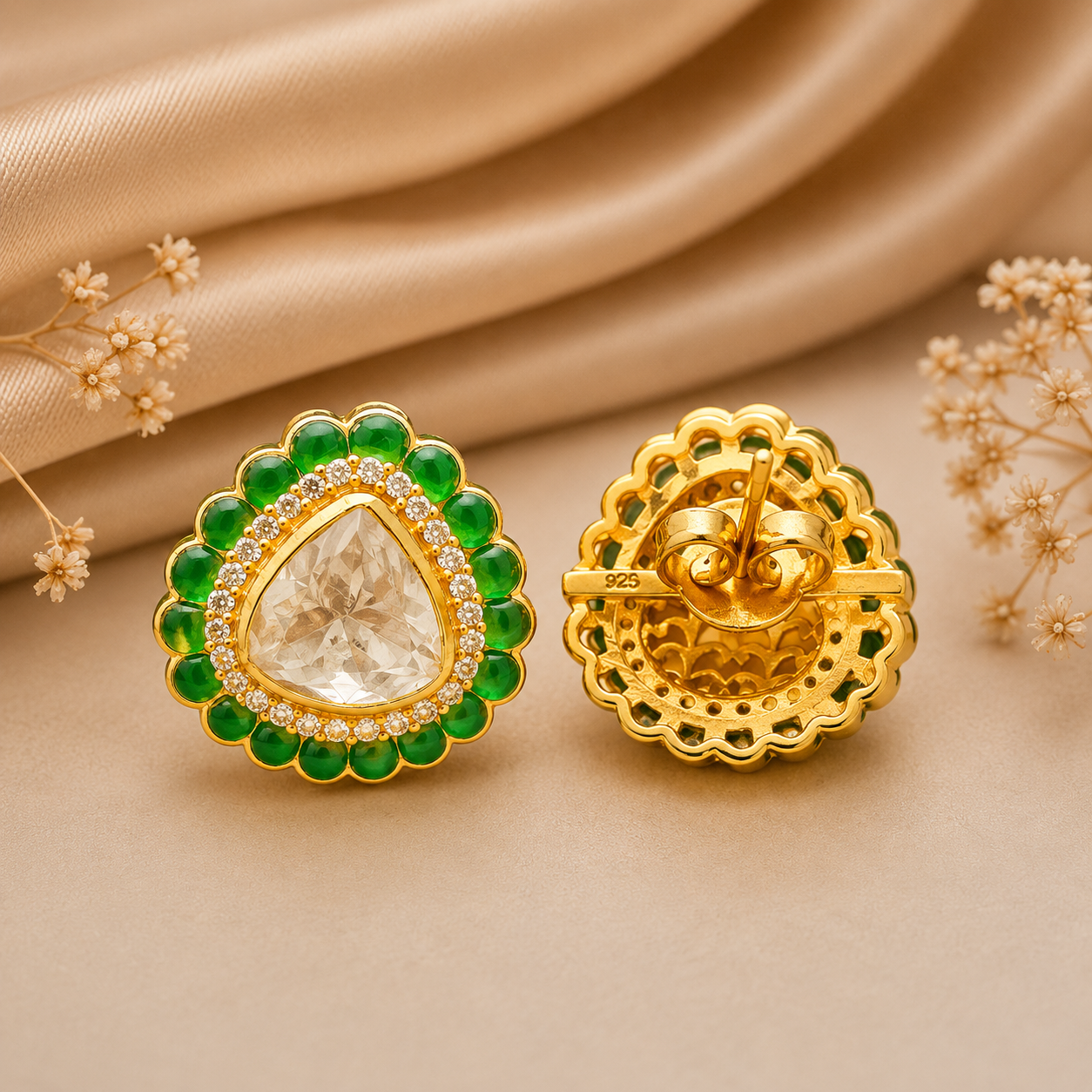 Mehr Emerald Polki Studs