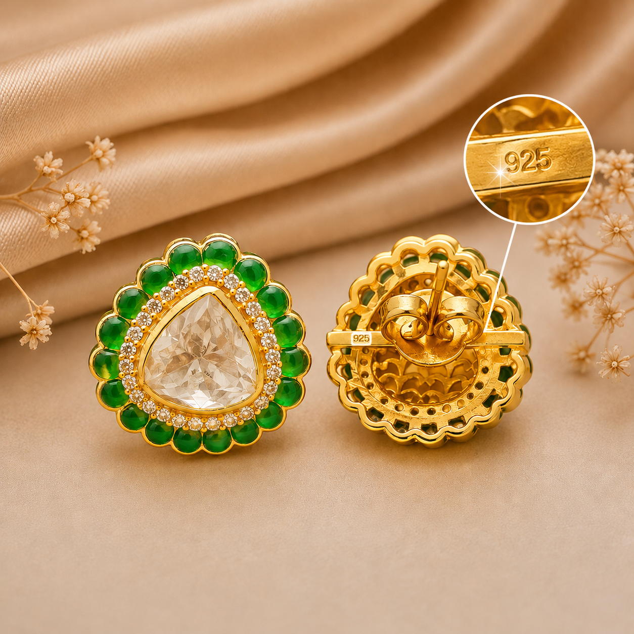 Mehr Emerald Polki Studs