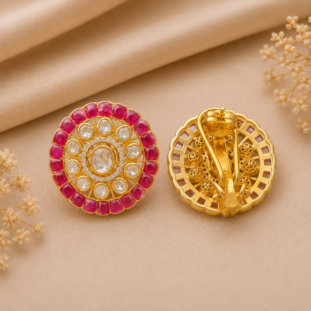Ruby Royale Polki Studs