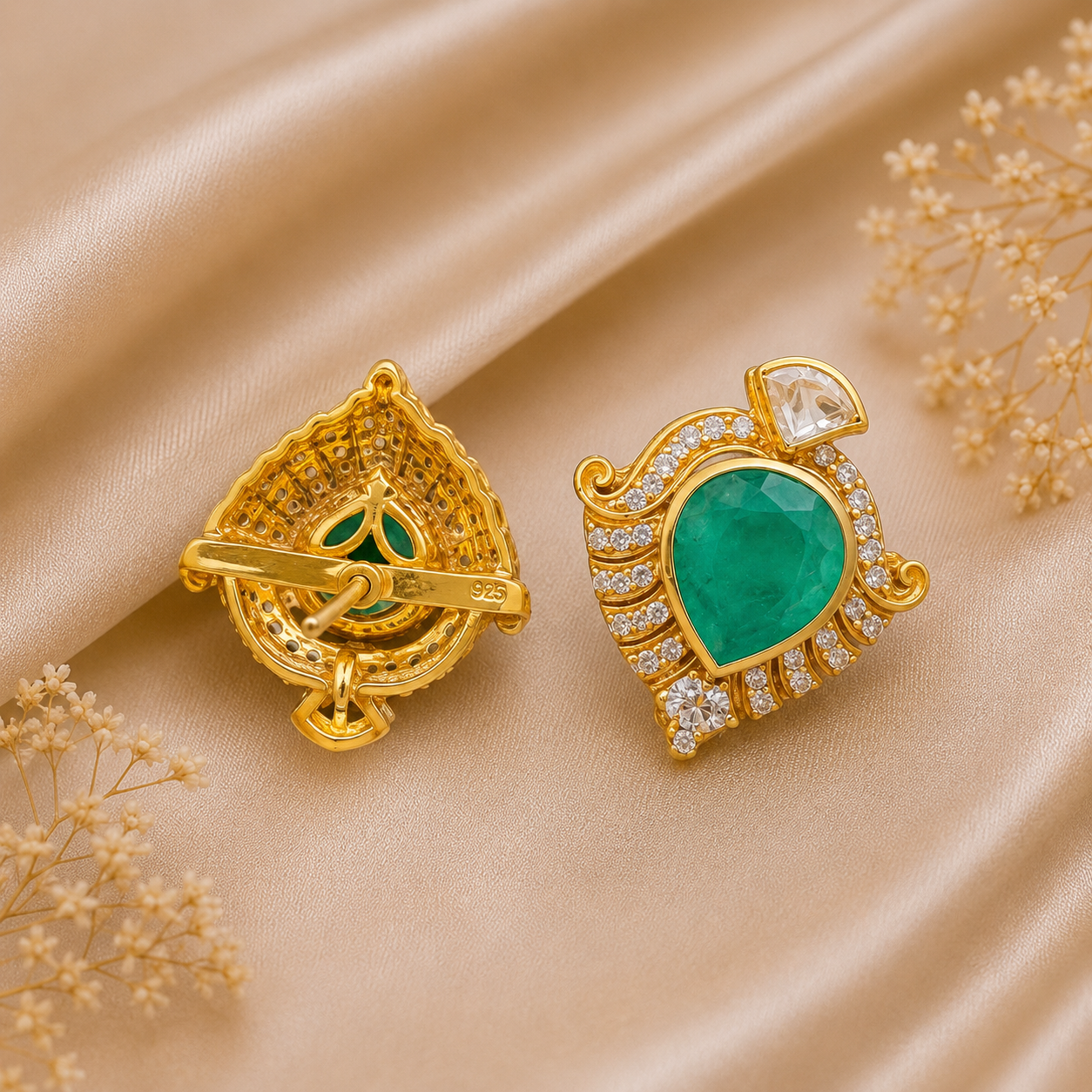 Emerald Paisley Studs