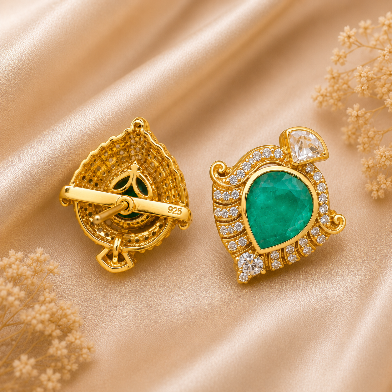 Emerald Paisley Studs