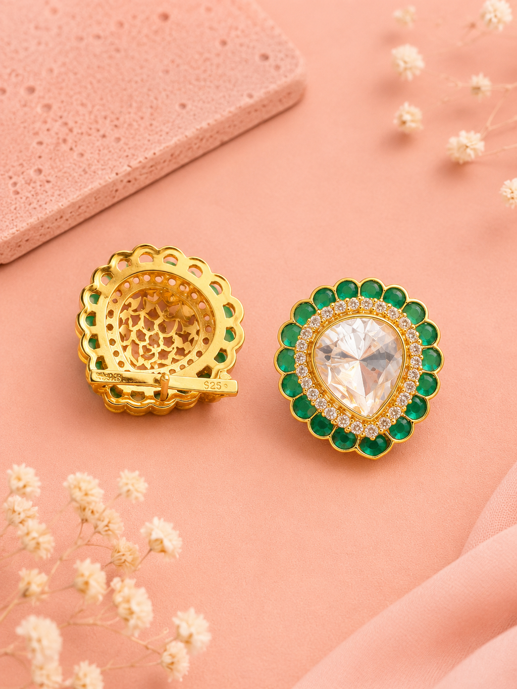 Mehr Emerald Polki Studs