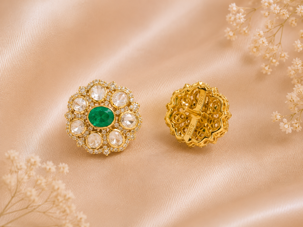 Emerald Royale Polki Studs