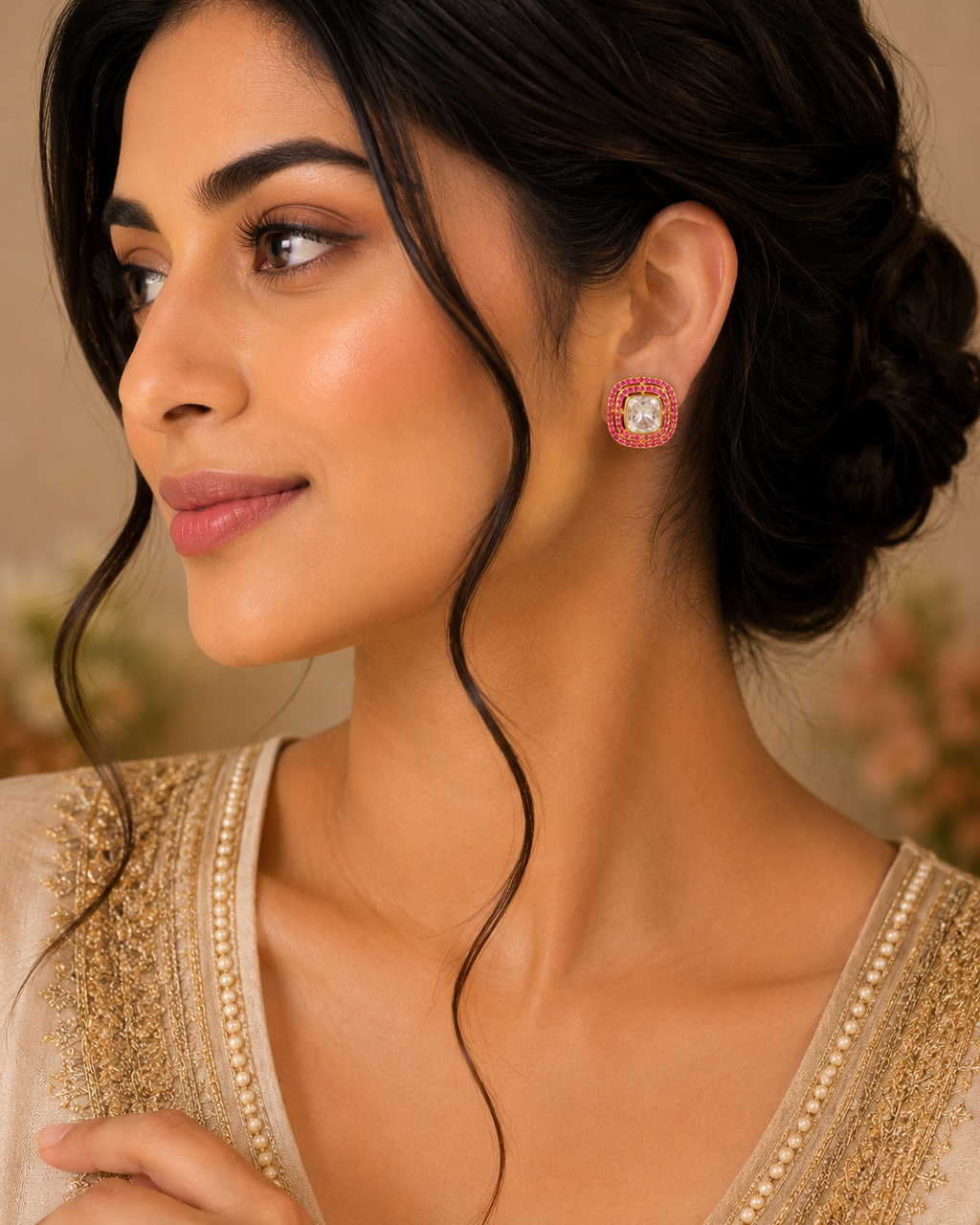 Blush Ruby Halo Studs