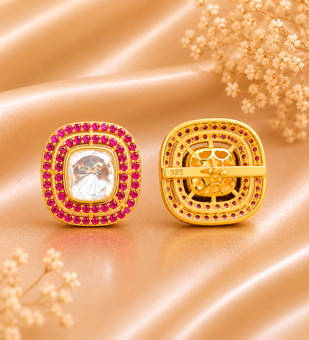 Blush Ruby Halo Studs