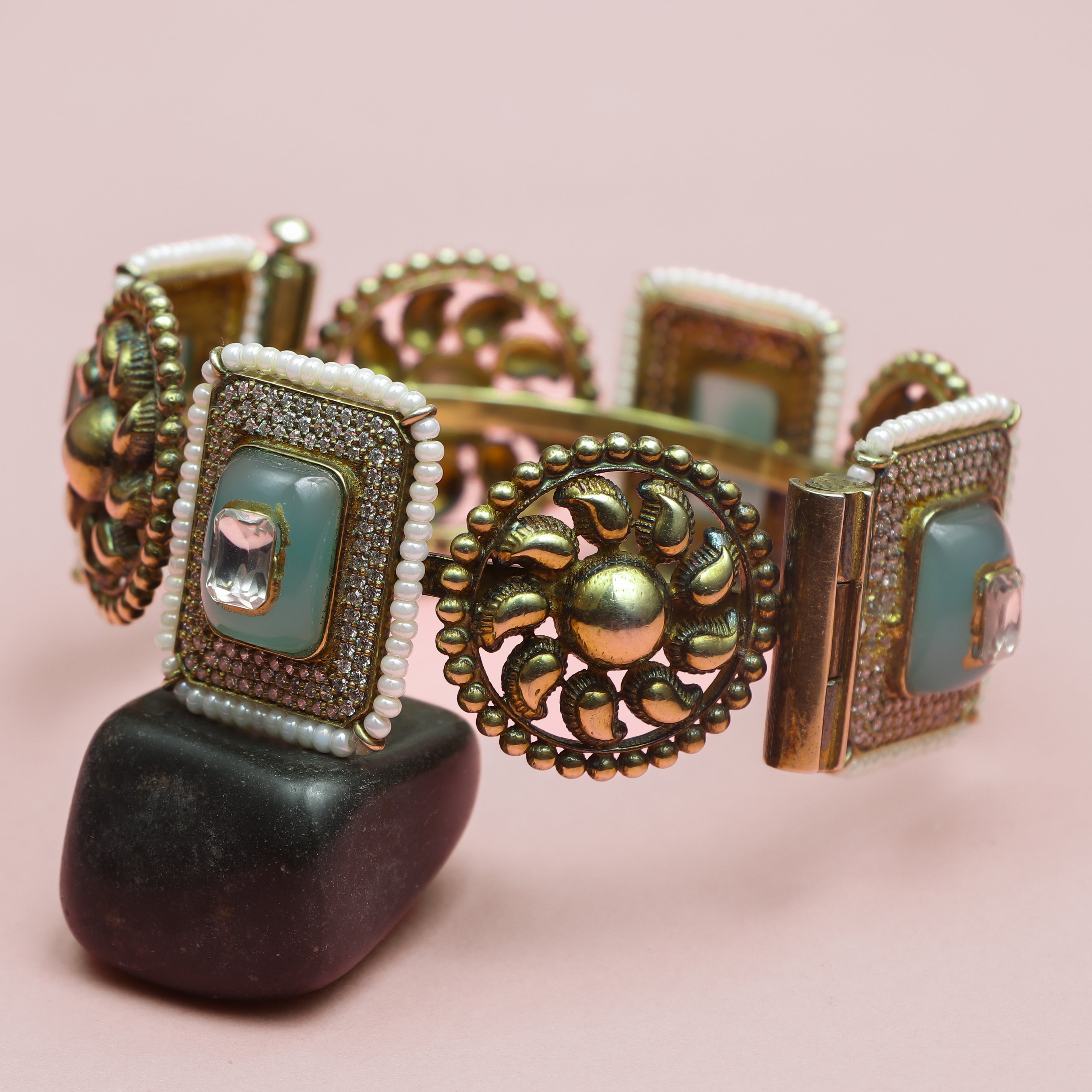 Emerald Elegance Panel Bangle