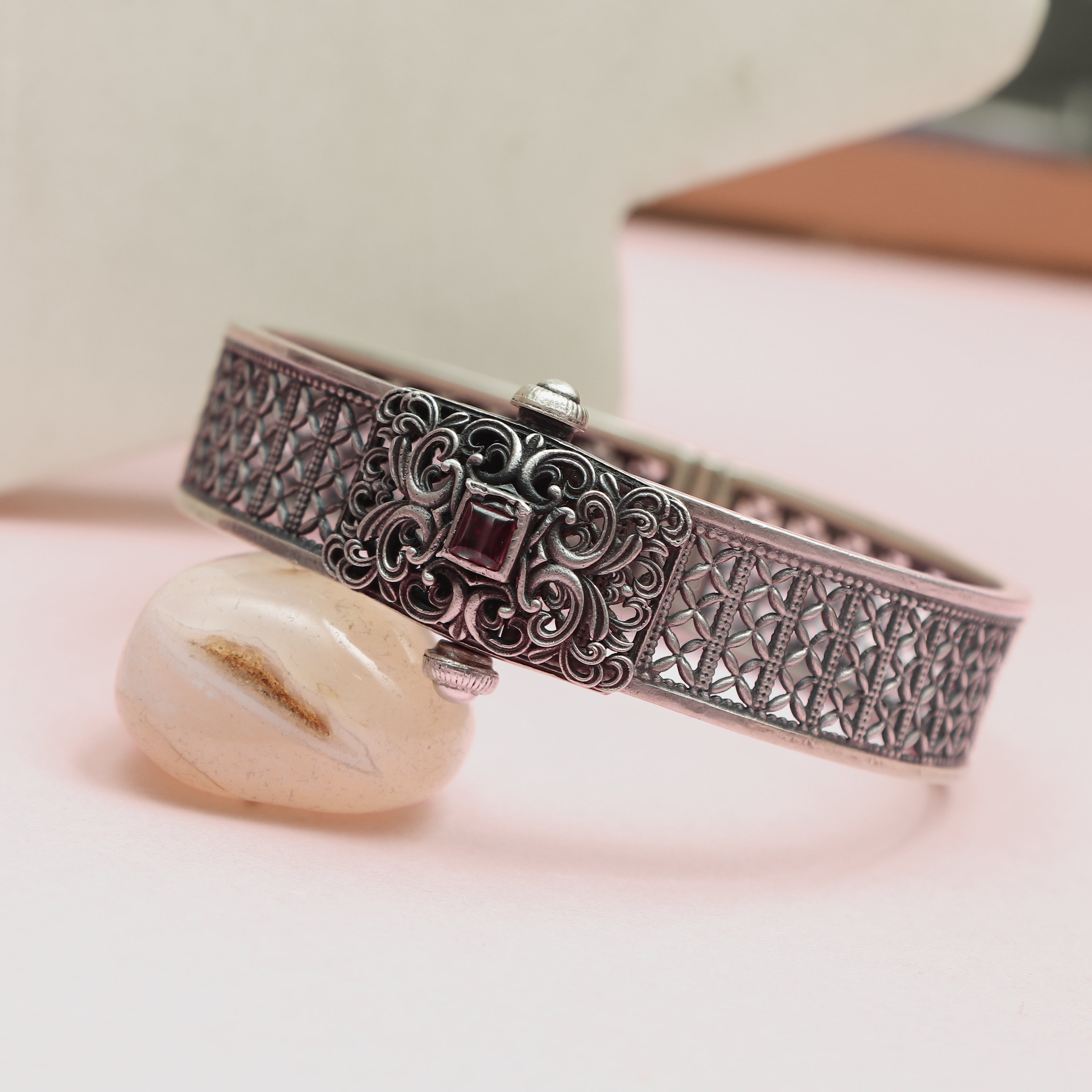 Silver Vintage Ruby Charm Cuff