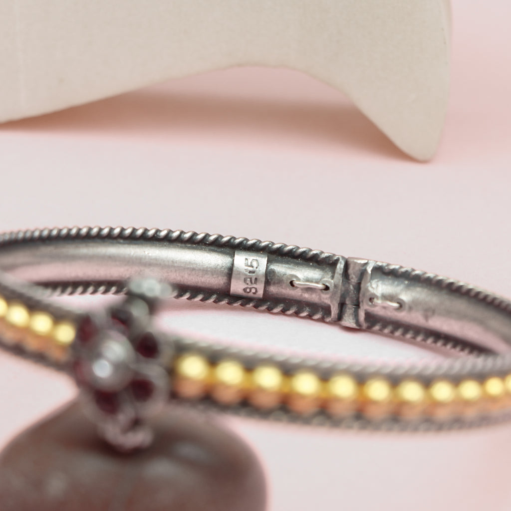 Ruby Blossom Silver Bangle