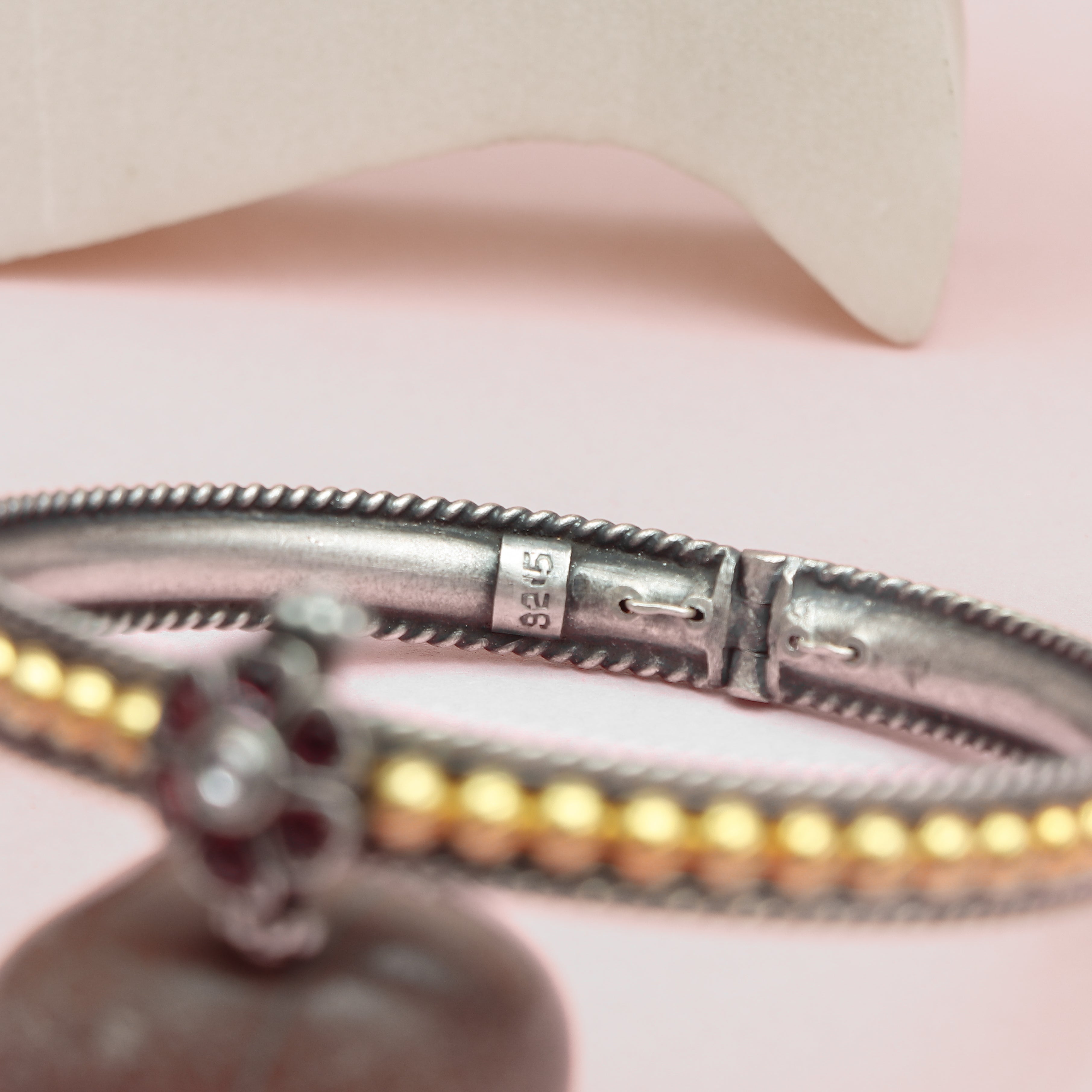 Ruby Blossom Silver Bangle