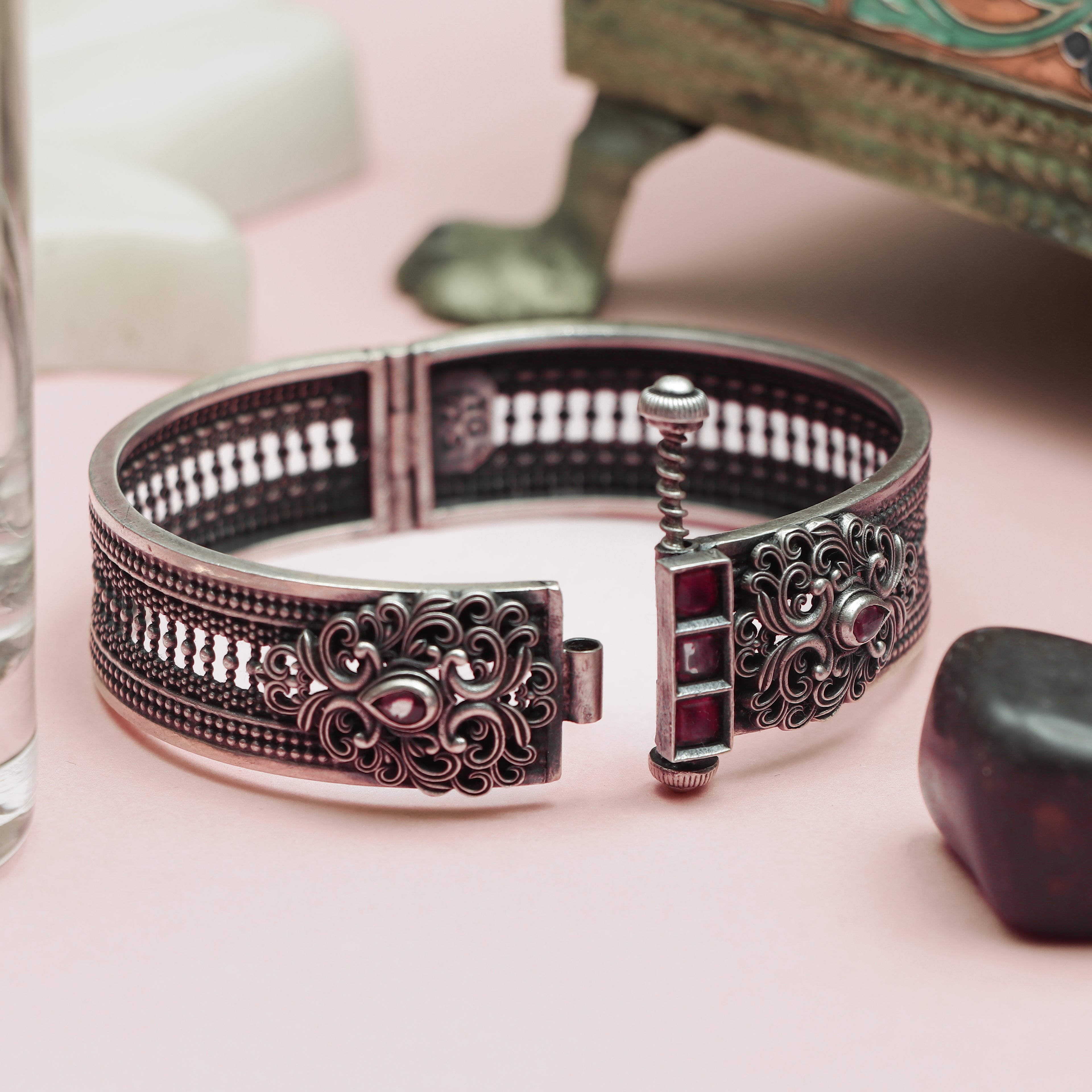 Regal Ruby-Stone Silver Bangle
