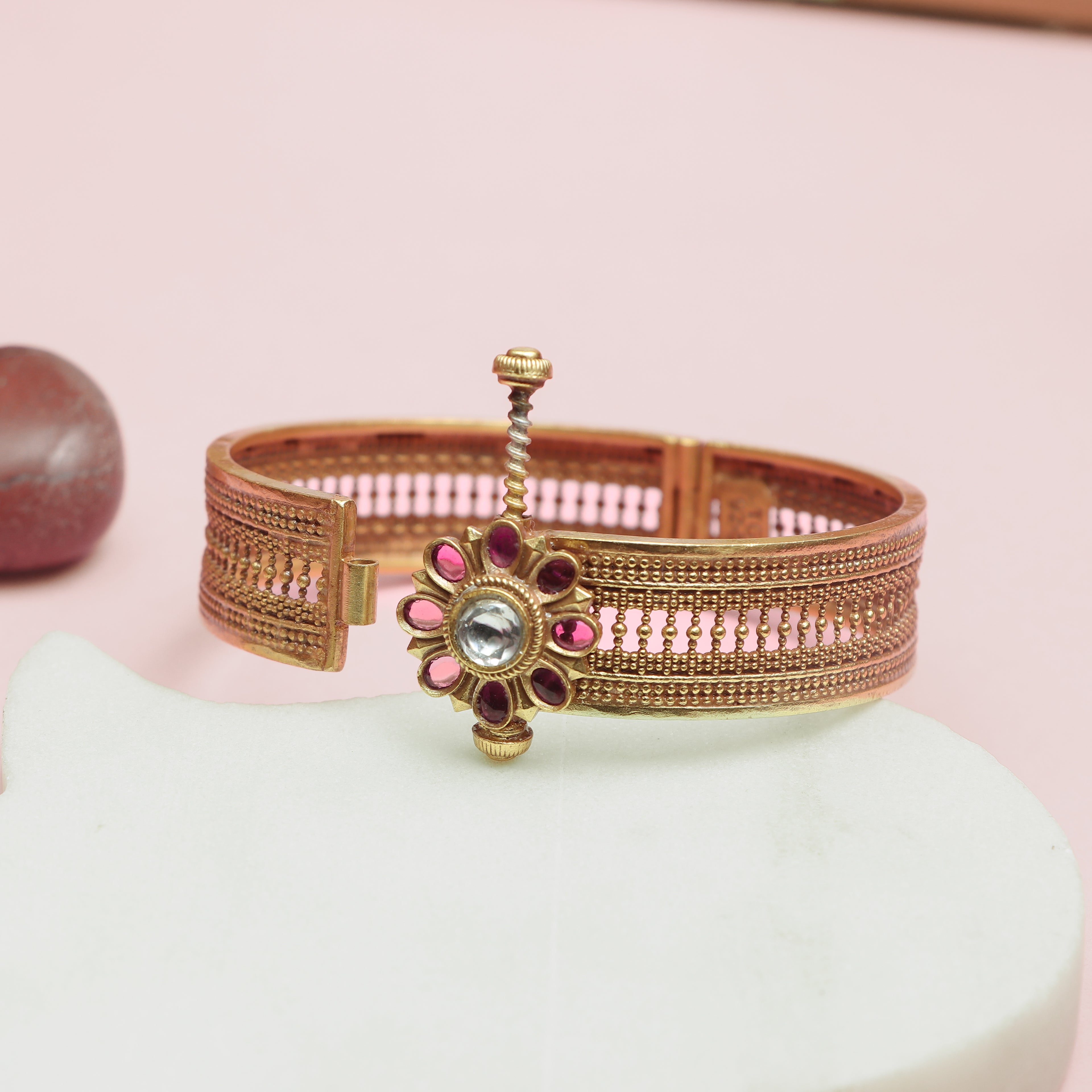 Ruby-Kundan Flower Bangle