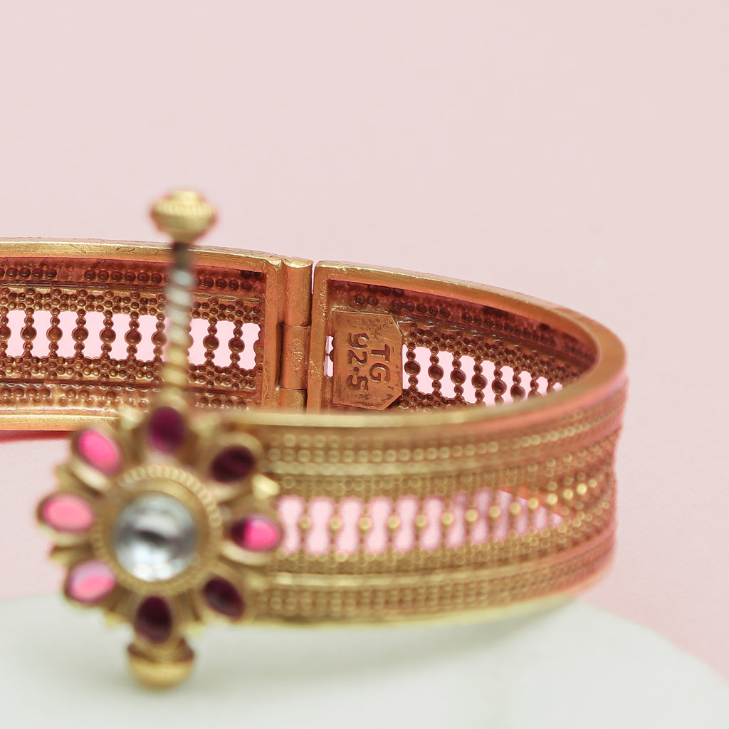 Ruby-Kundan Flower Bangle