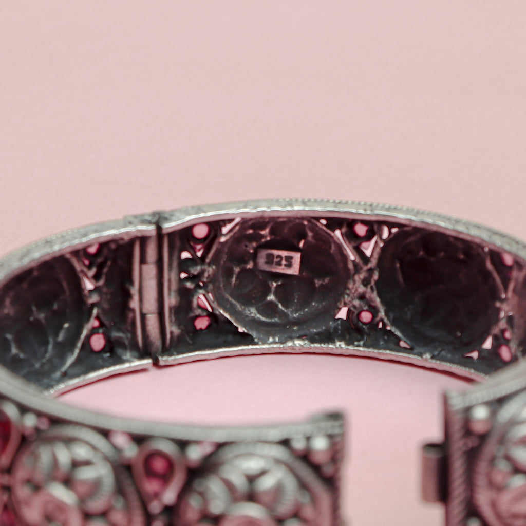 Silver Blossom Ruby Bracelet