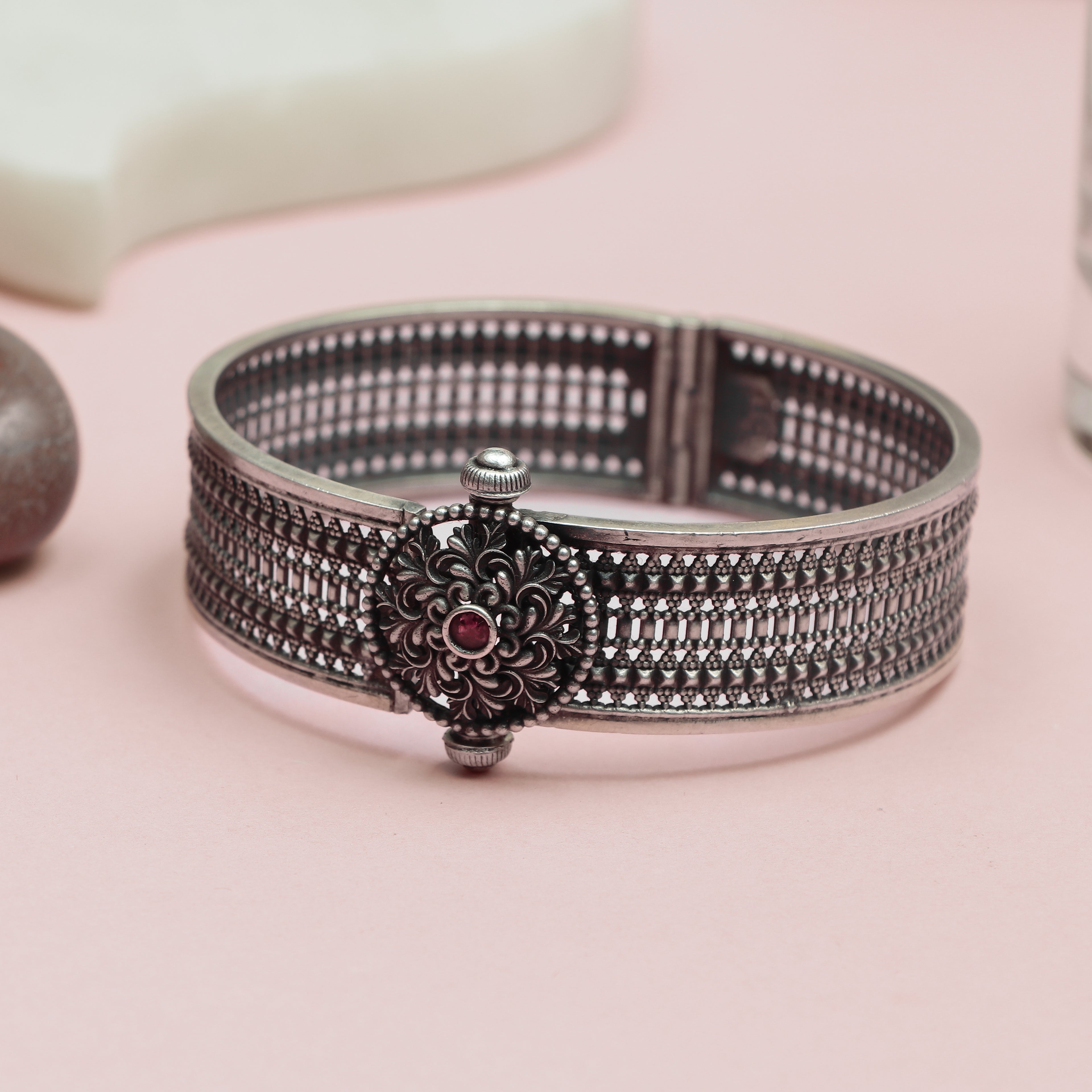 Velvet Rose Silver Bangle