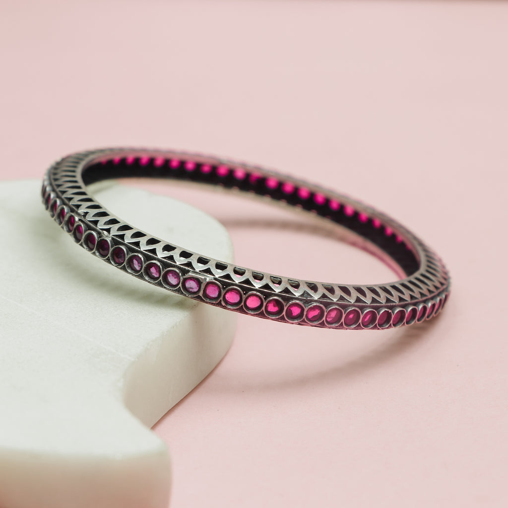 Ruby-Studded Antique Silver Kada