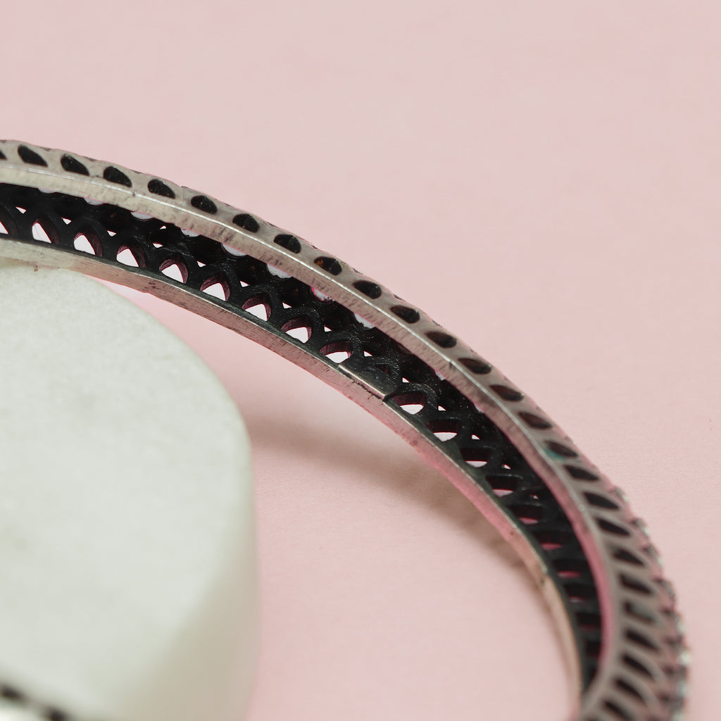 Ruby-Studded Antique Silver Kada