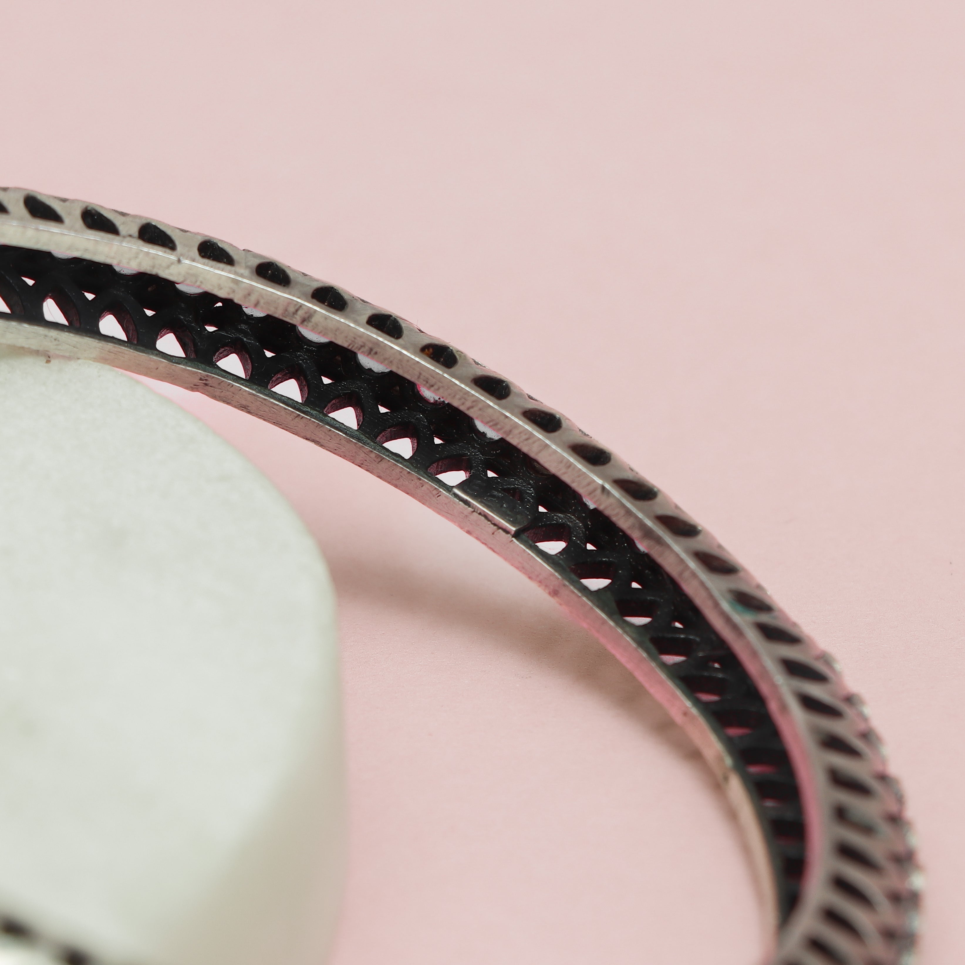 Ruby-Studded Antique Silver Kada