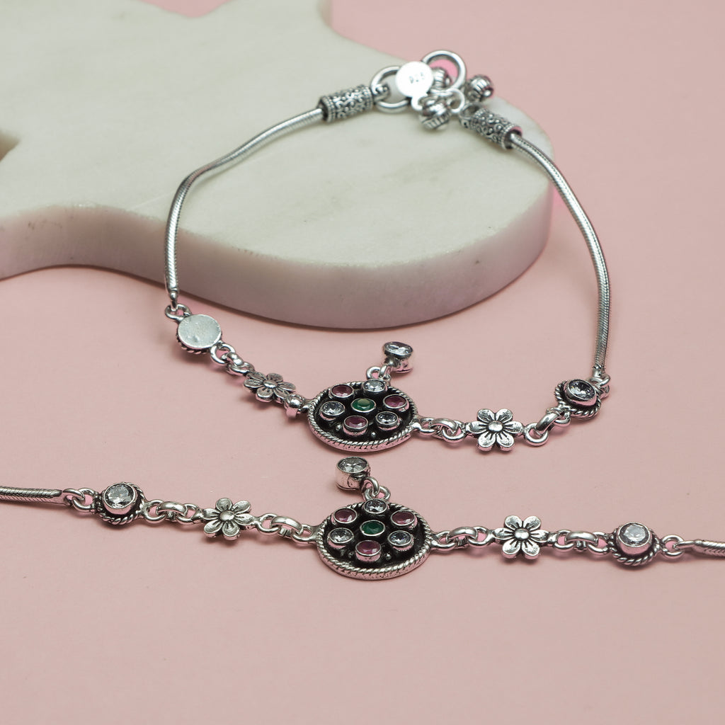 Silver Flower Charm Anklet