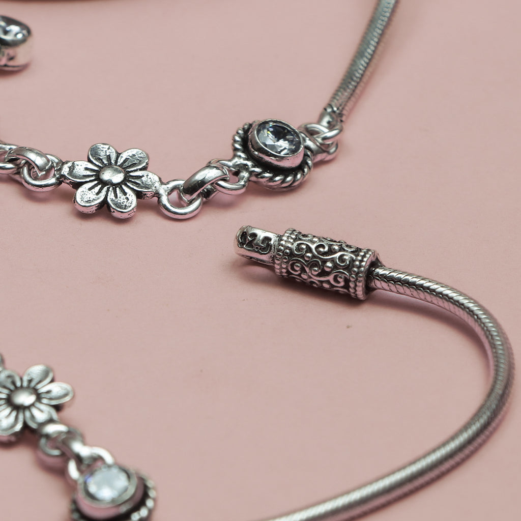 Silver Flower Charm Anklet