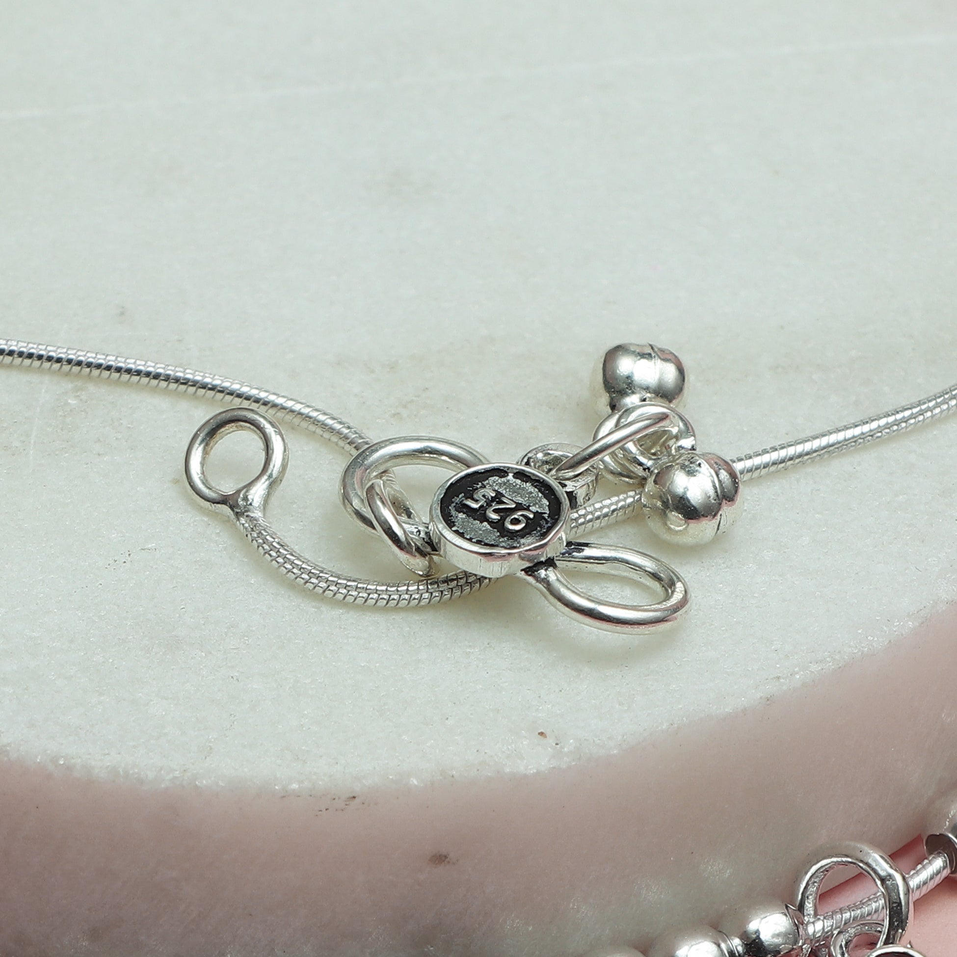 "Milan Silver Beaded Anklets".