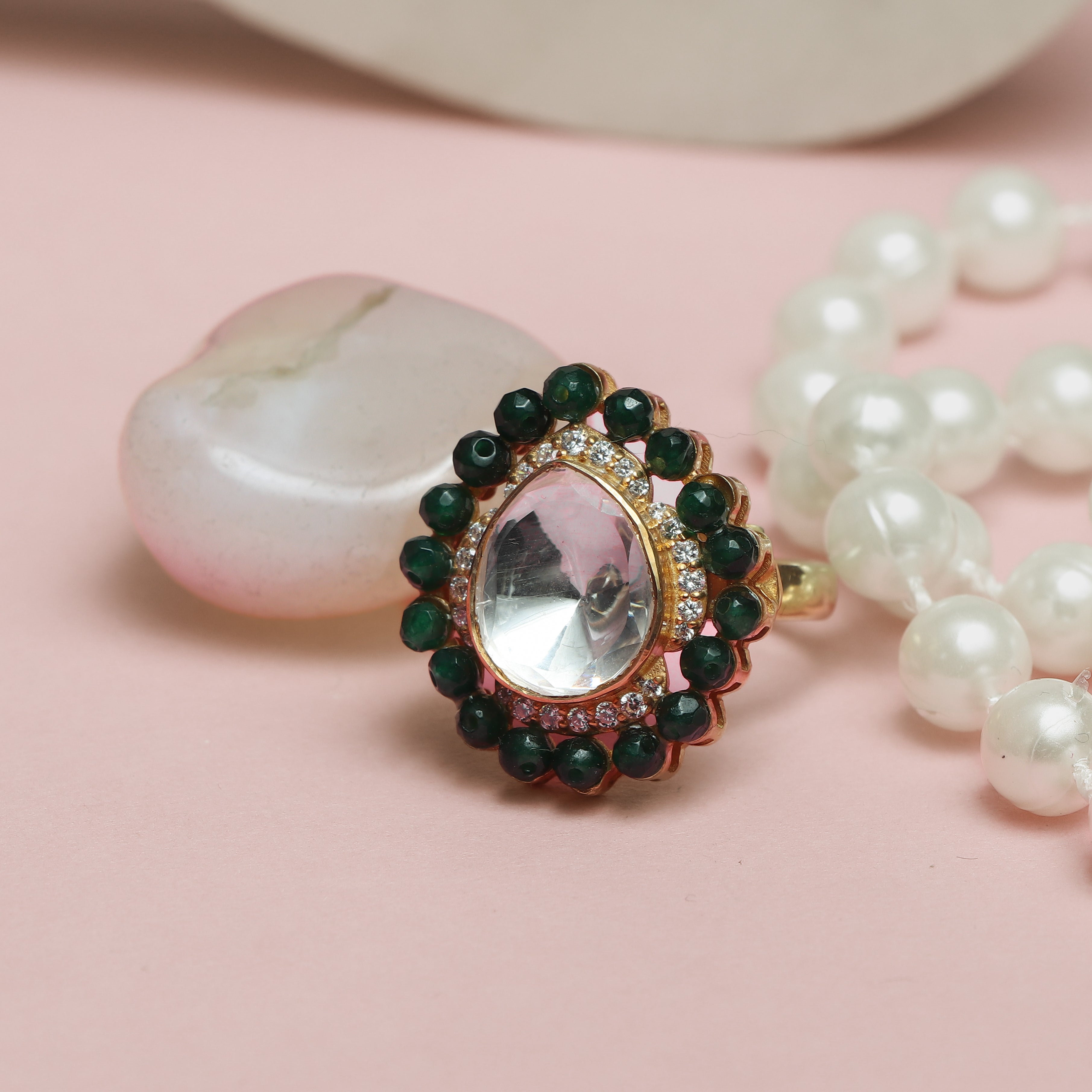 Emerald Halo Pear Cut Polkil Ring