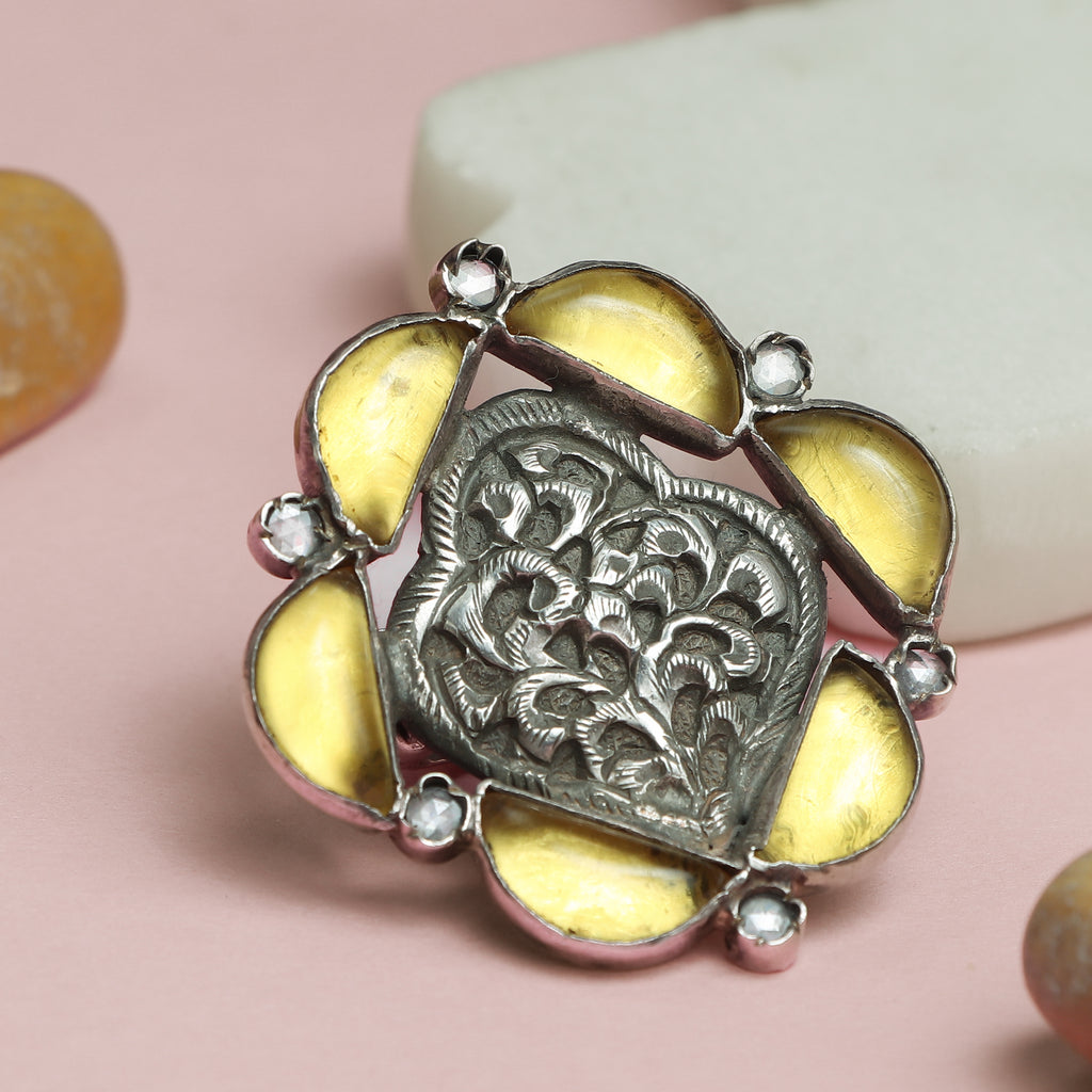 Silver Floral-Frame Cocktail Ring