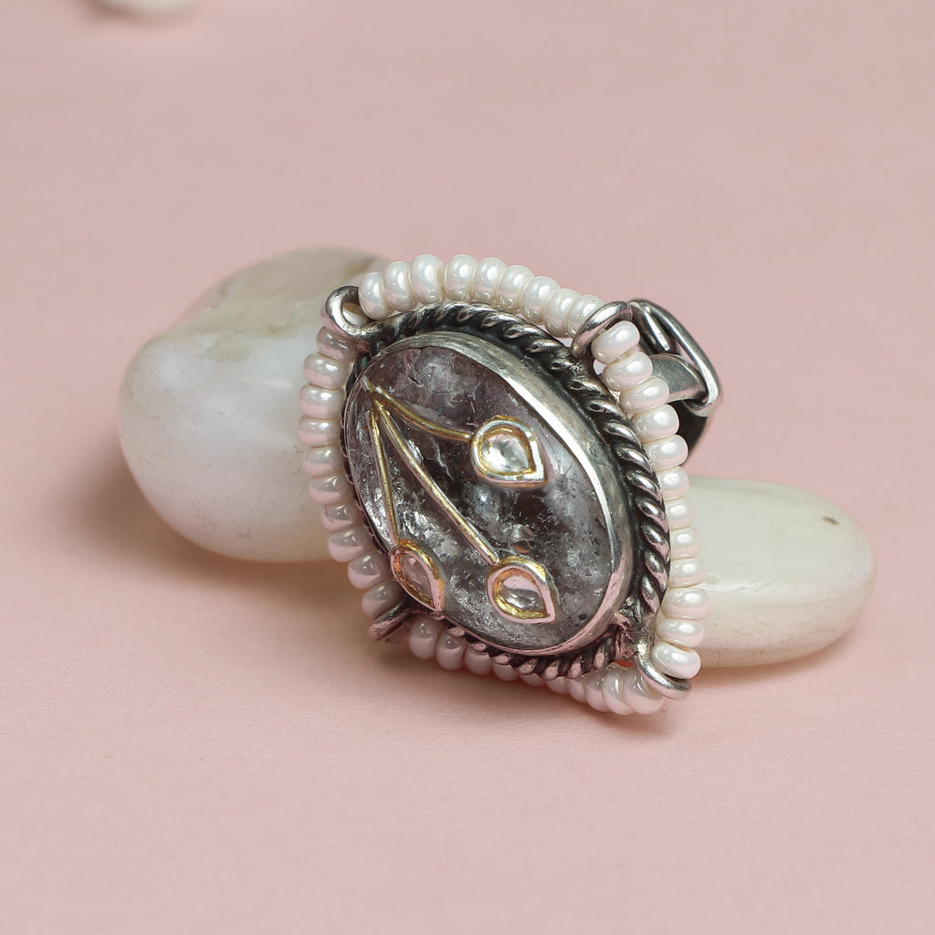 Pearl-Embraced Silver Statement Ring