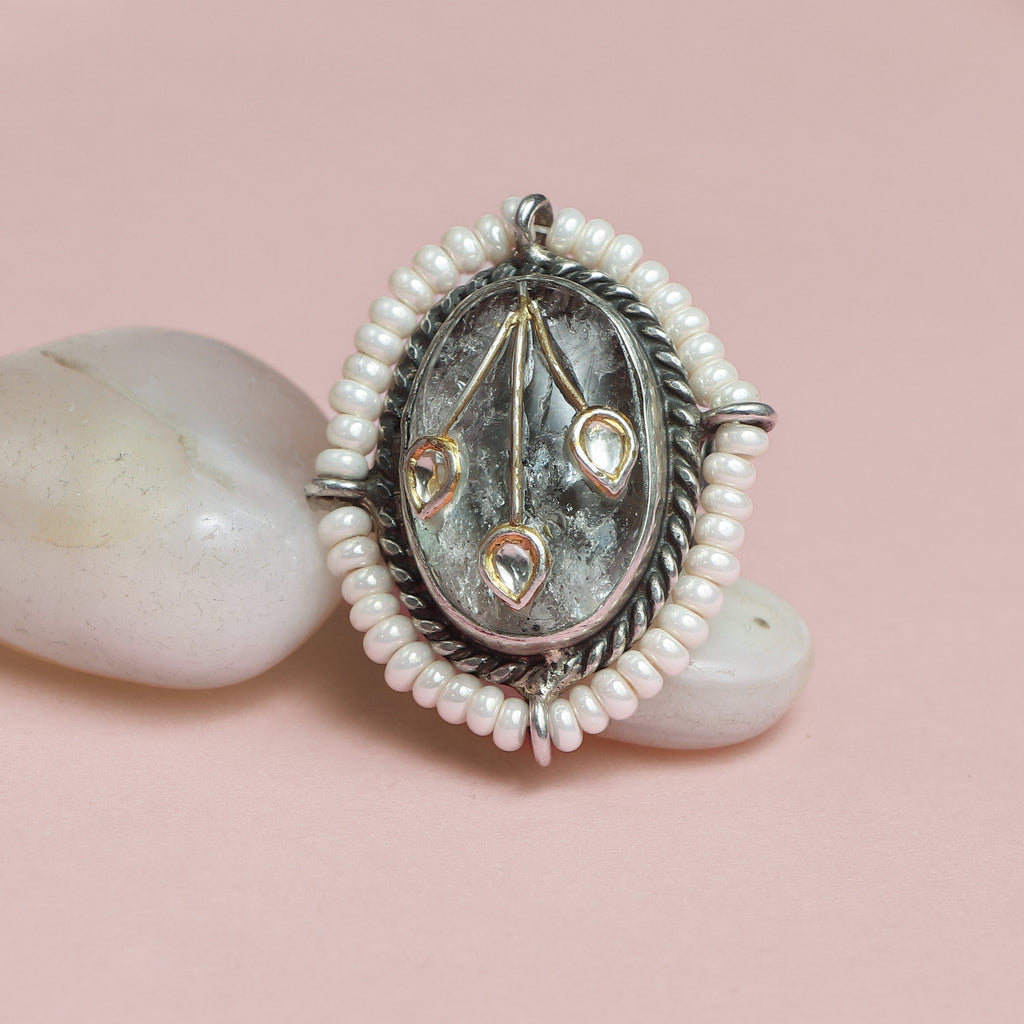 Pearl-Embraced Silver Statement Ring