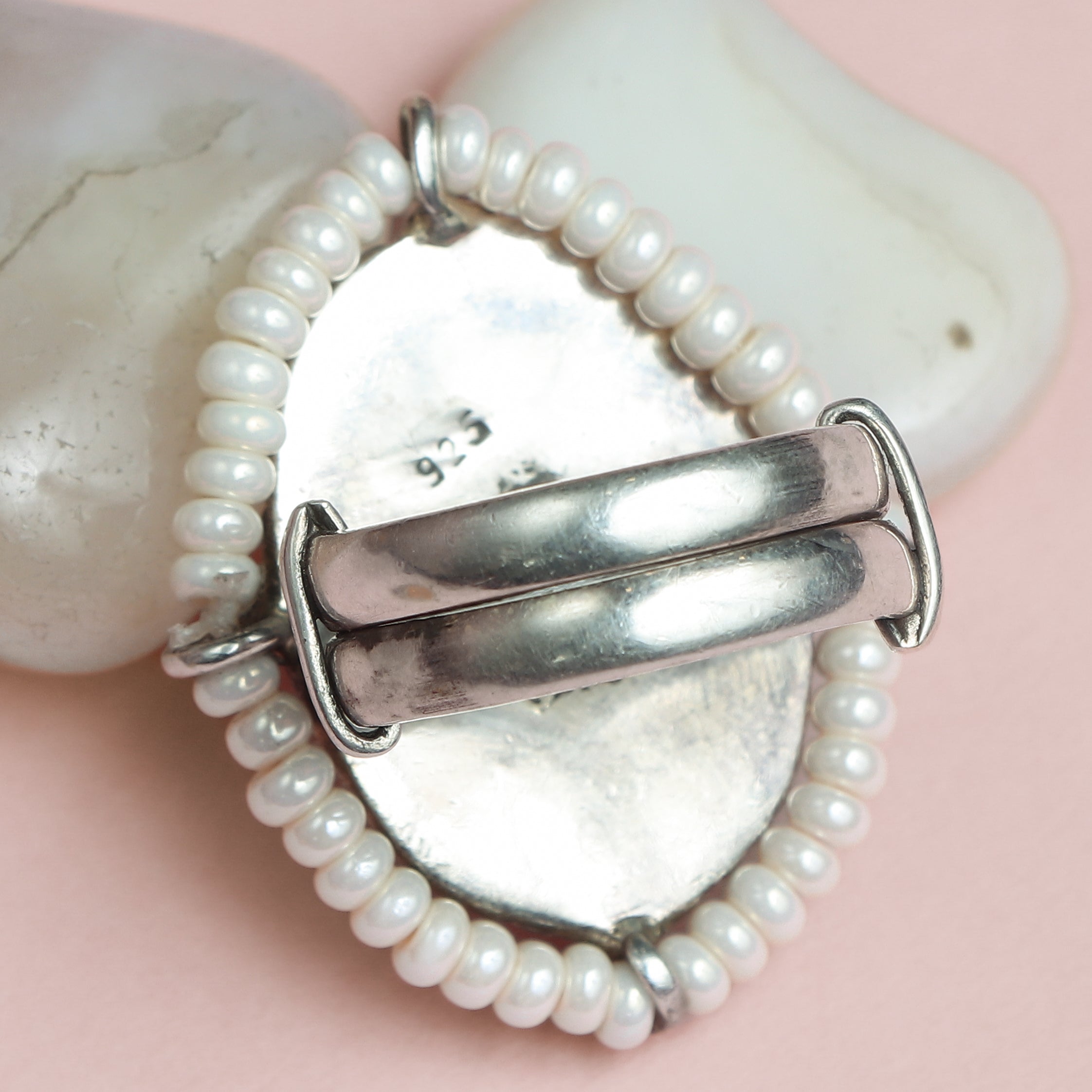 Pearl-Embraced Silver Statement Ring
