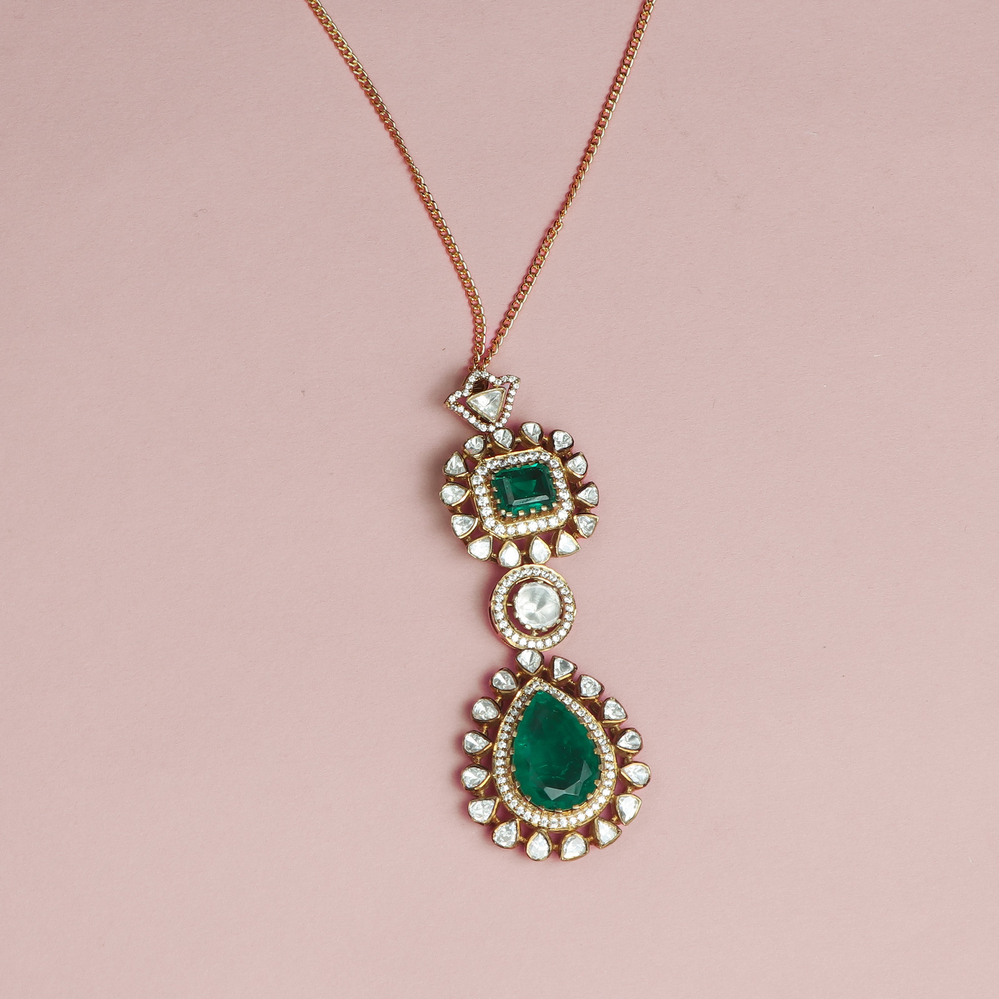 Emerald Elegance Double-Pendant Necklace