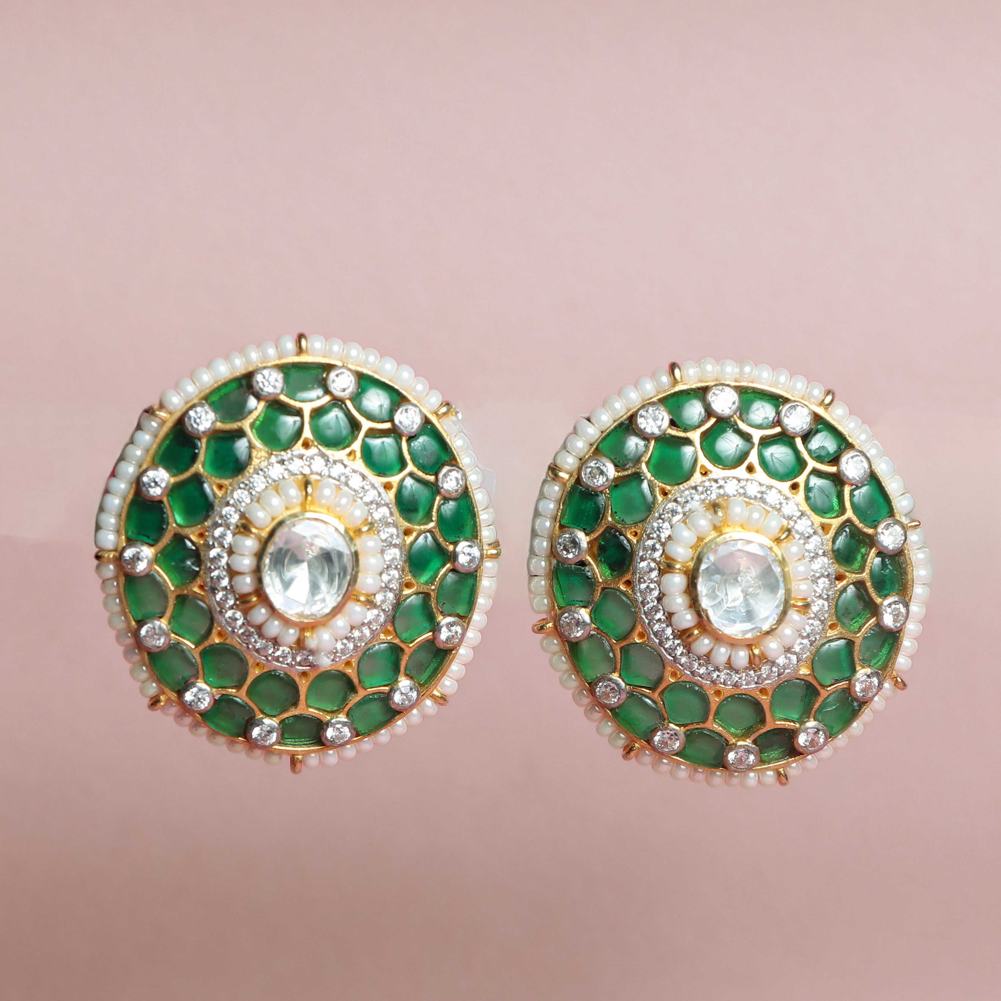 Emerald Pearl Polki Earrings