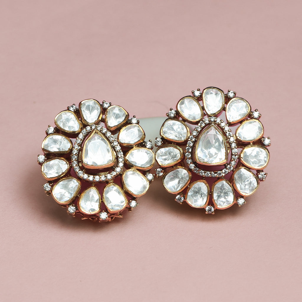Kundan Polki Stud Earrings.